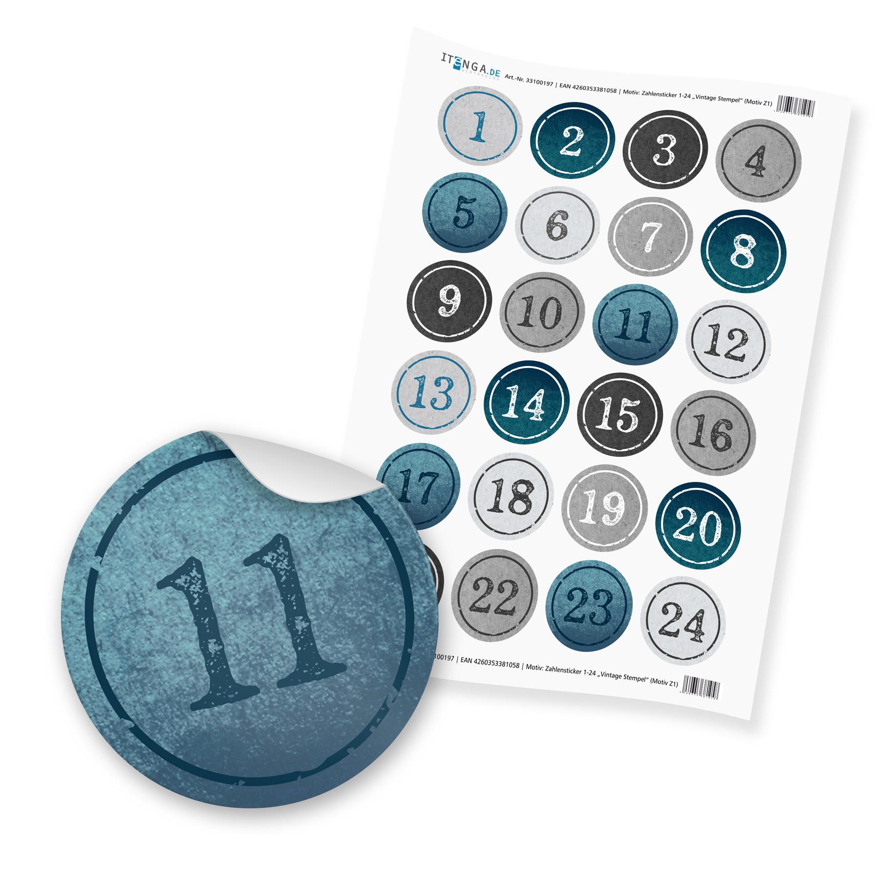 Basteladventskalender Set - Set 1 blaue Farbt�ne Sticke...