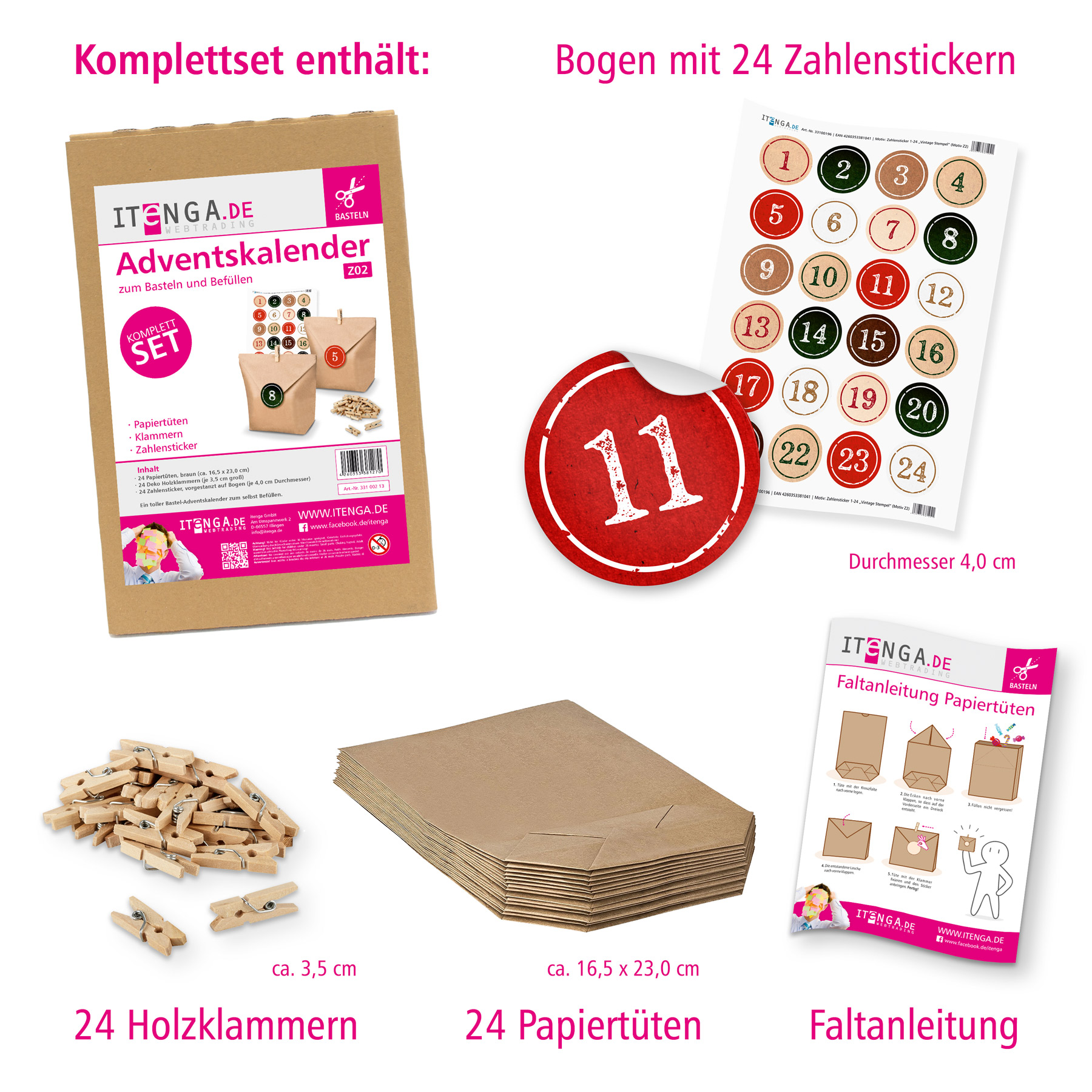 Basteladventskalender Set - Set 2 rot gr�ne Sticker im S...
