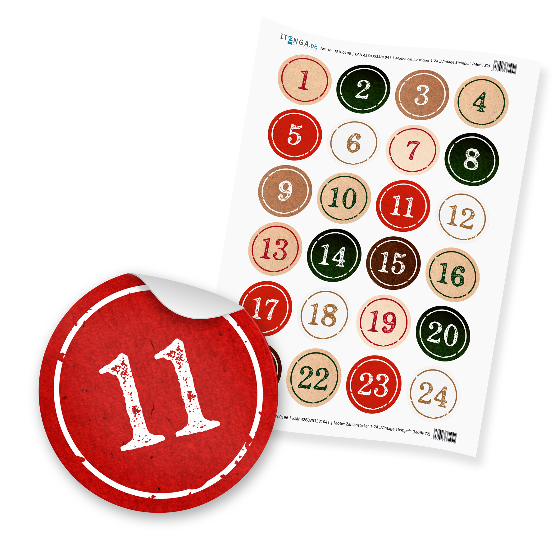 Basteladventskalender Set - Set 2 rot gr�ne Sticker im S...