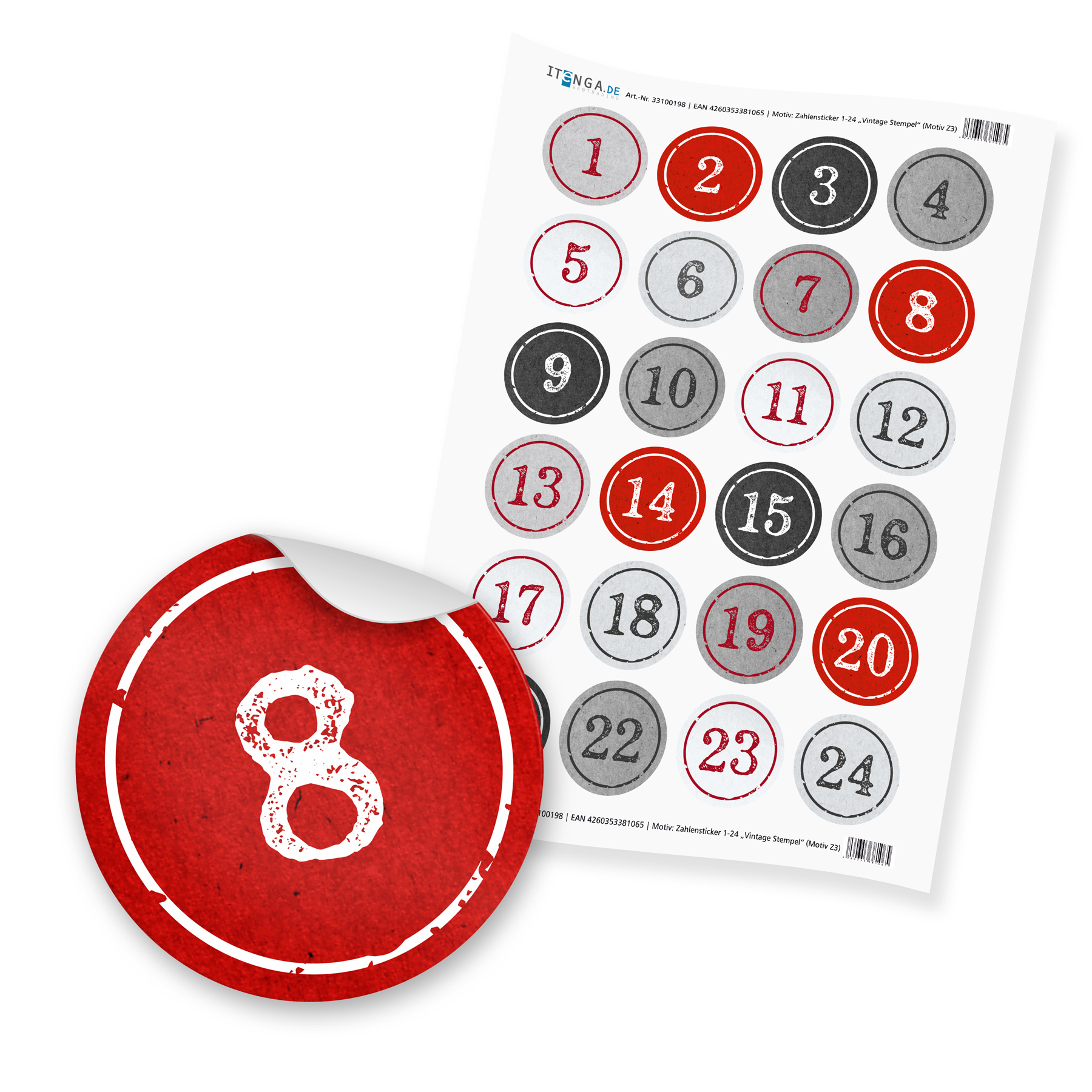 Basteladventskalender Set - Set 3 rot graue Sticker im S...