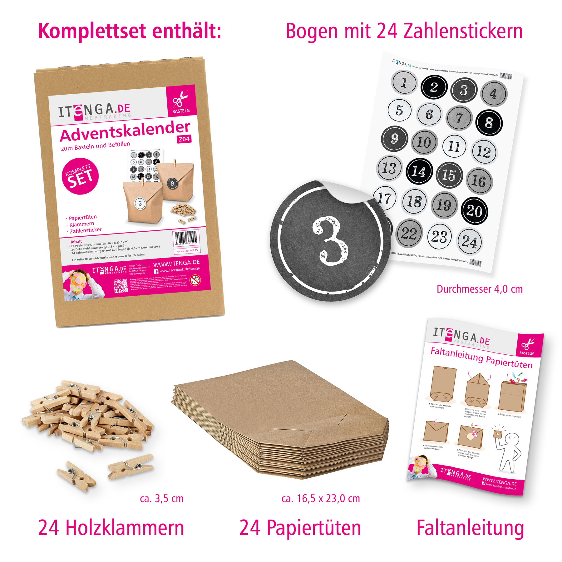 Basteladventskalender Set - Set 4 Graut�ne Sticker im St...