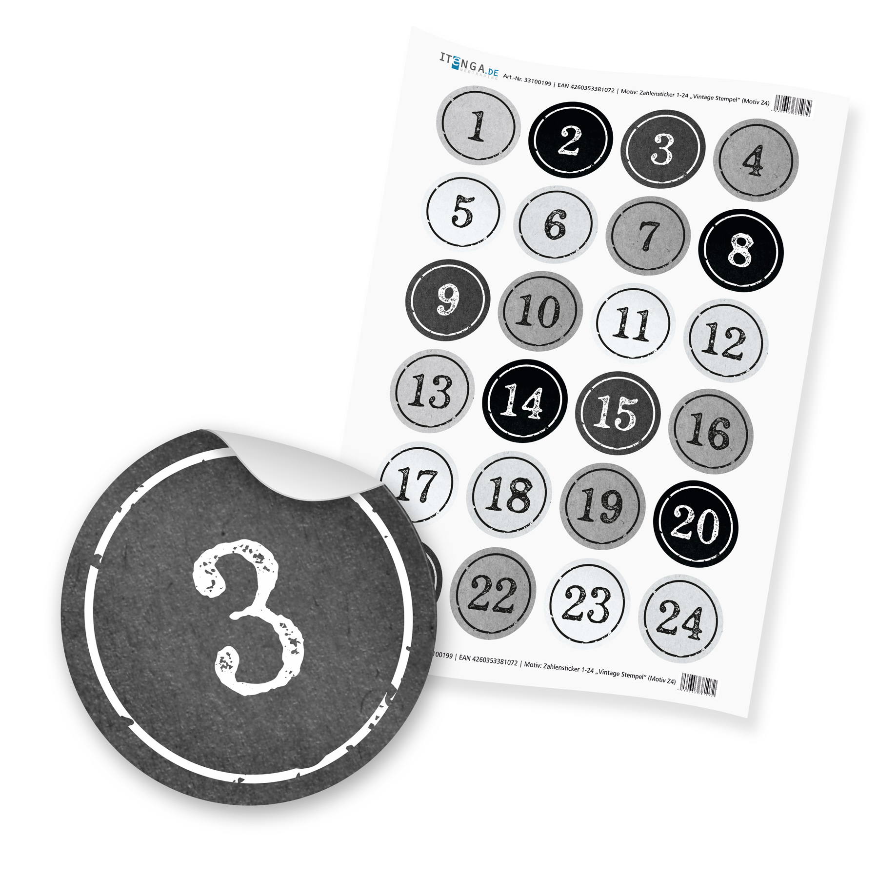 Basteladventskalender Set - Set 4 Graut�ne Sticker im St...