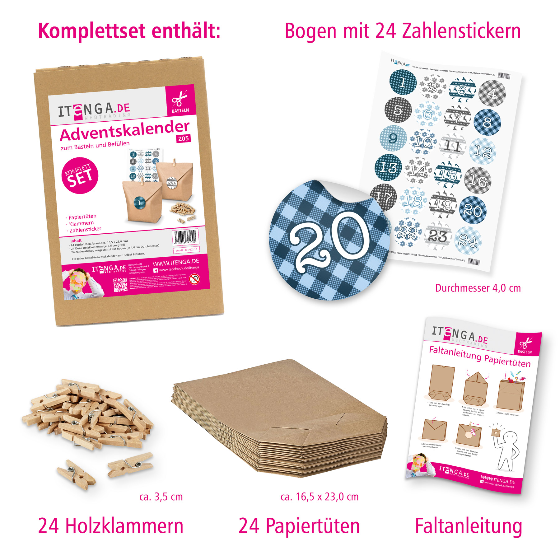 Basteladventskalender Set - Set 5 Weihnachten Sticker in...