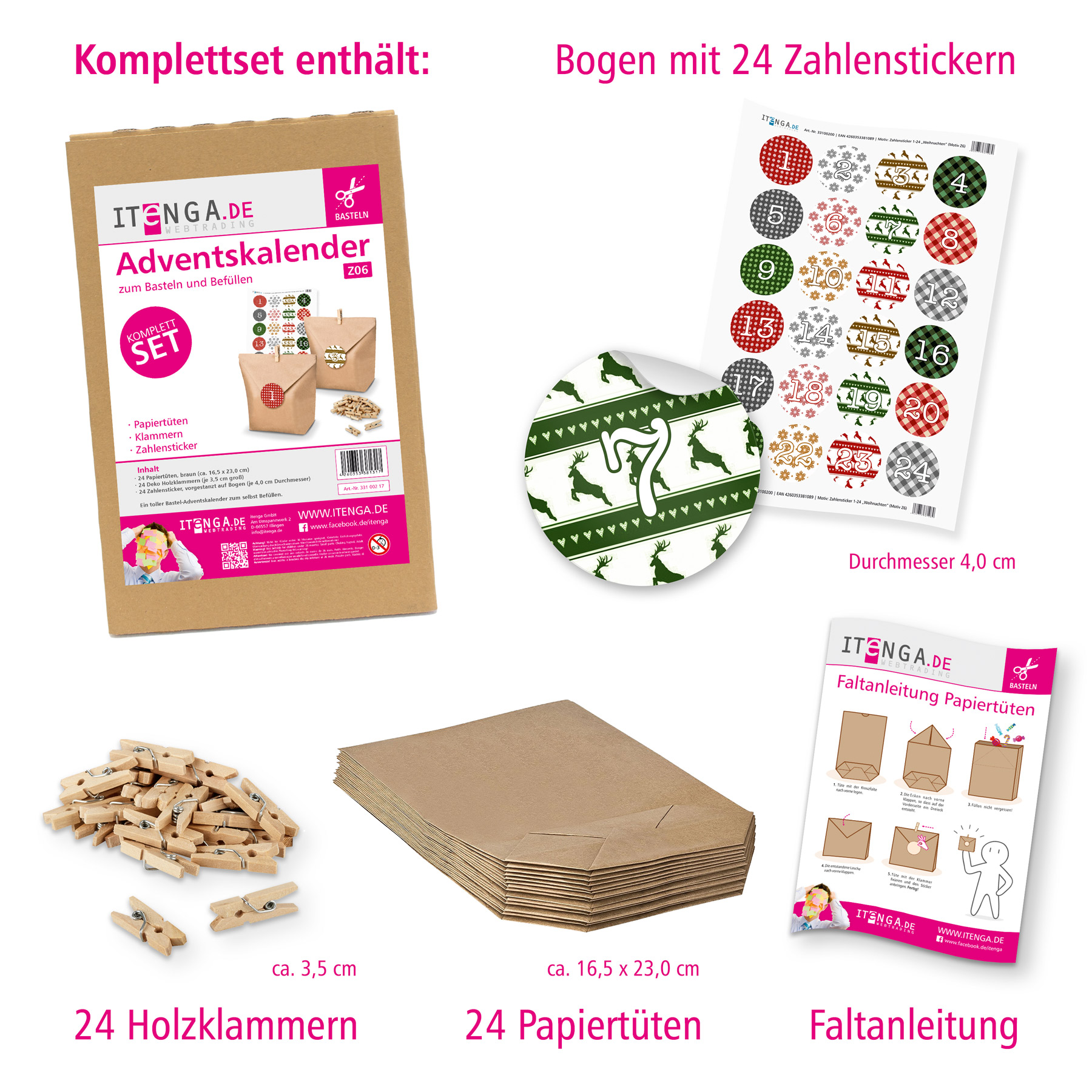 Basteladventskalender Set - Set 6 Weihnachten Sticker ro...