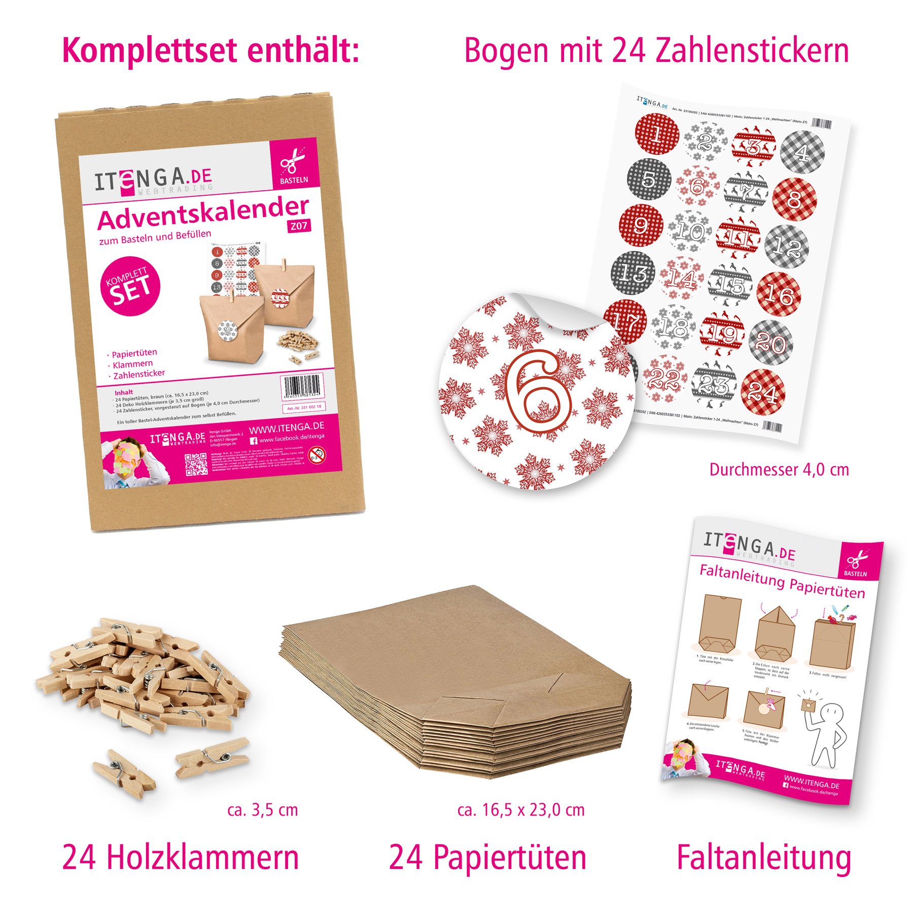 Basteladventskalender Set - Set 7 Weihnachten Sticker ro...