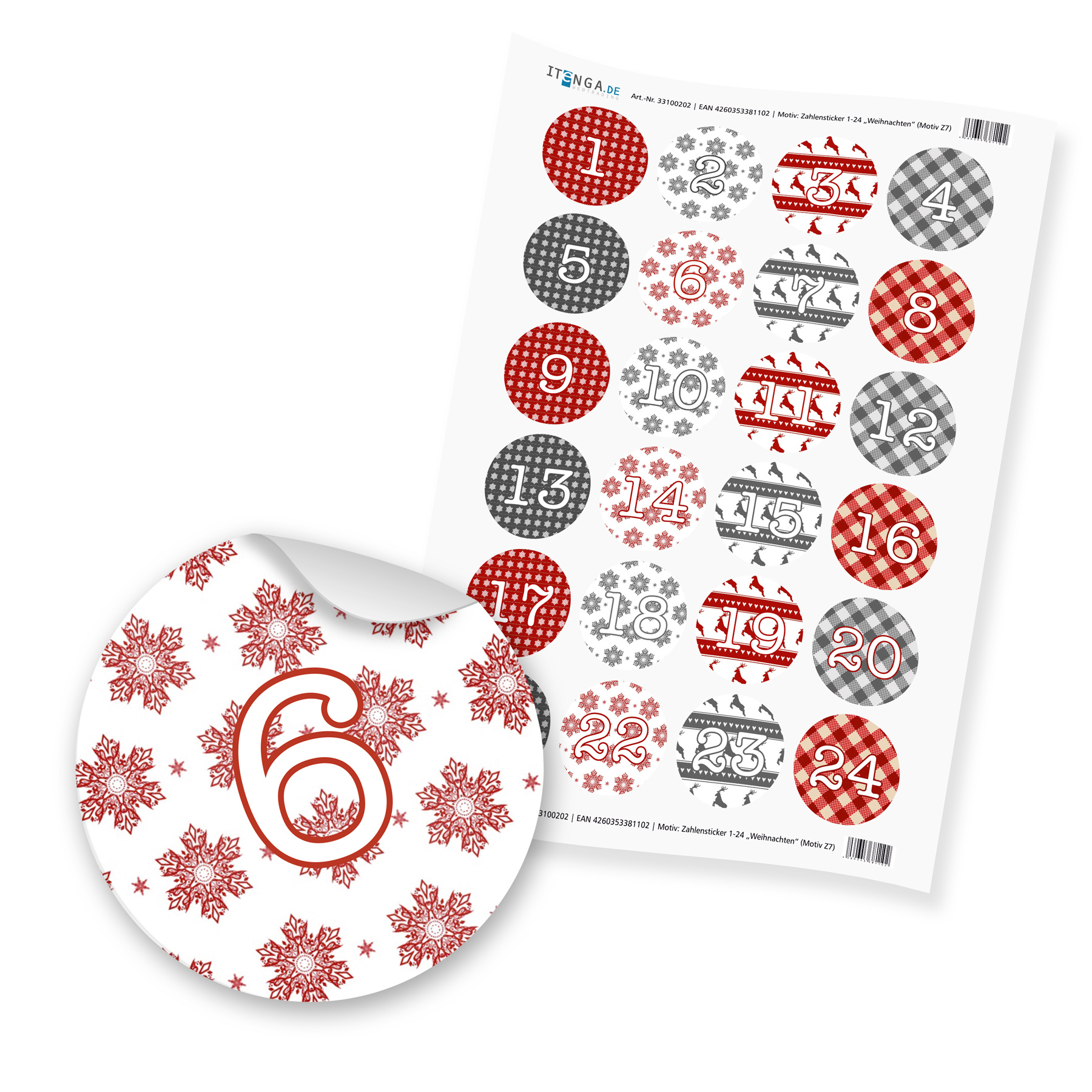 Basteladventskalender Set - Set 7 Weihnachten Sticker ro...
