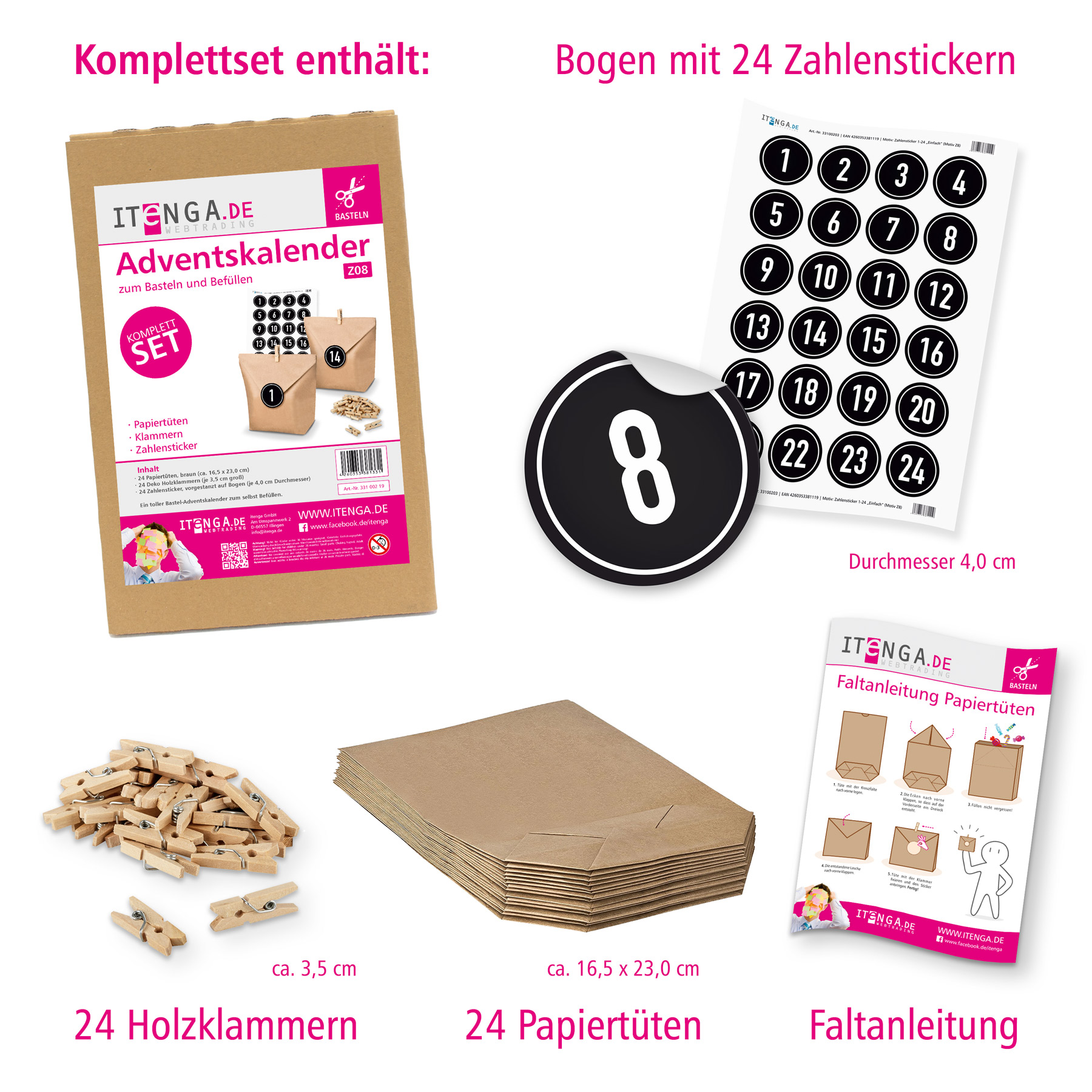 Basteladventskalender Set - Set 8 Zahlensticker schwarz