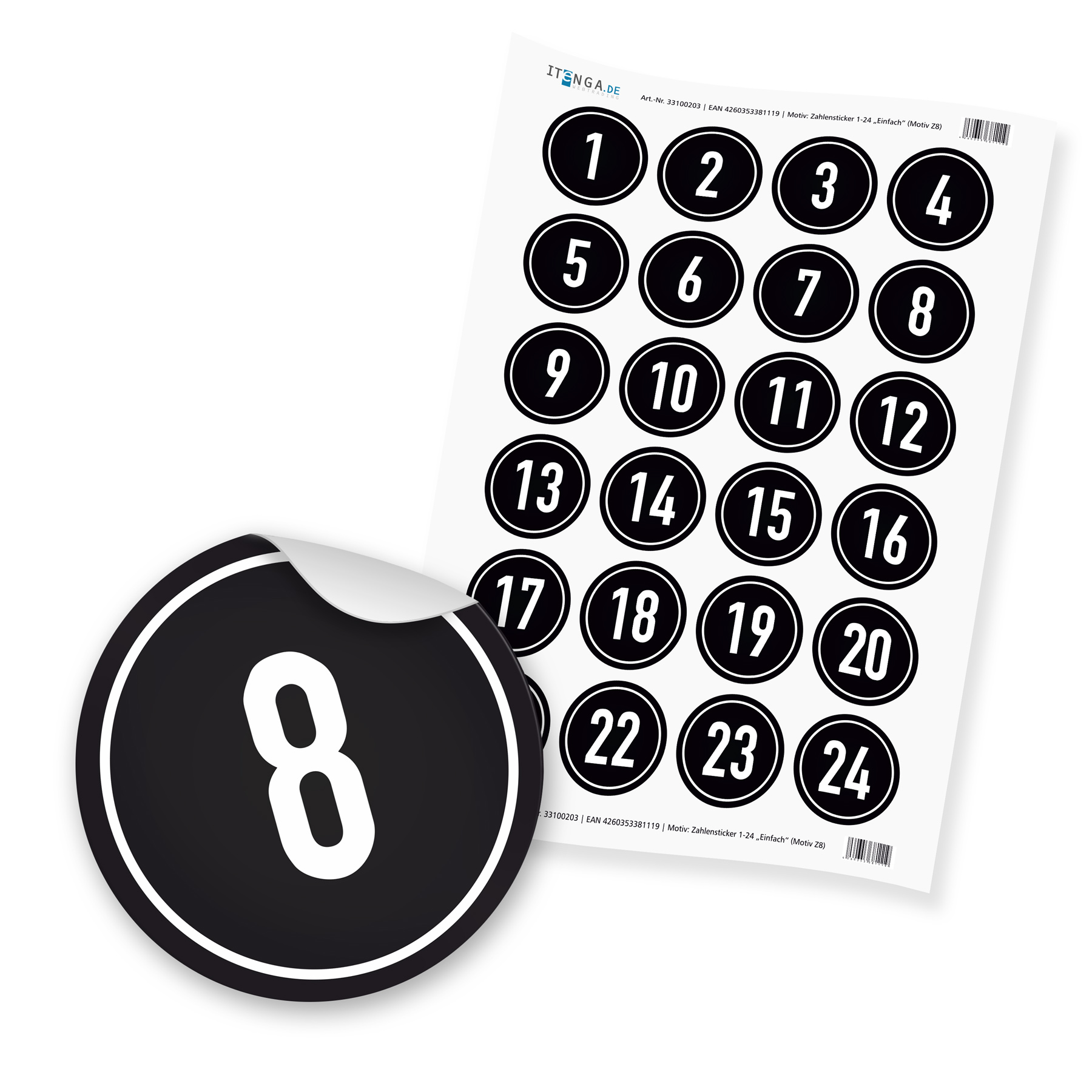 Basteladventskalender Set - Set 8 Zahlensticker schwarz