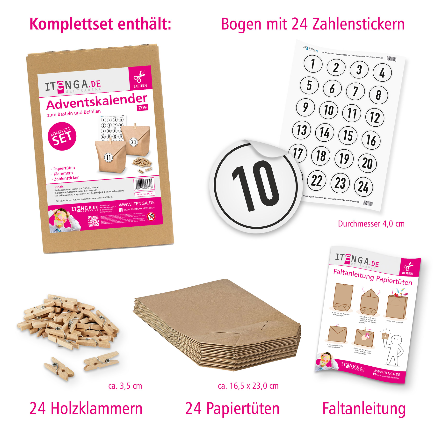 Basteladventskalender Set - Set 9 Zahlensticker wei�