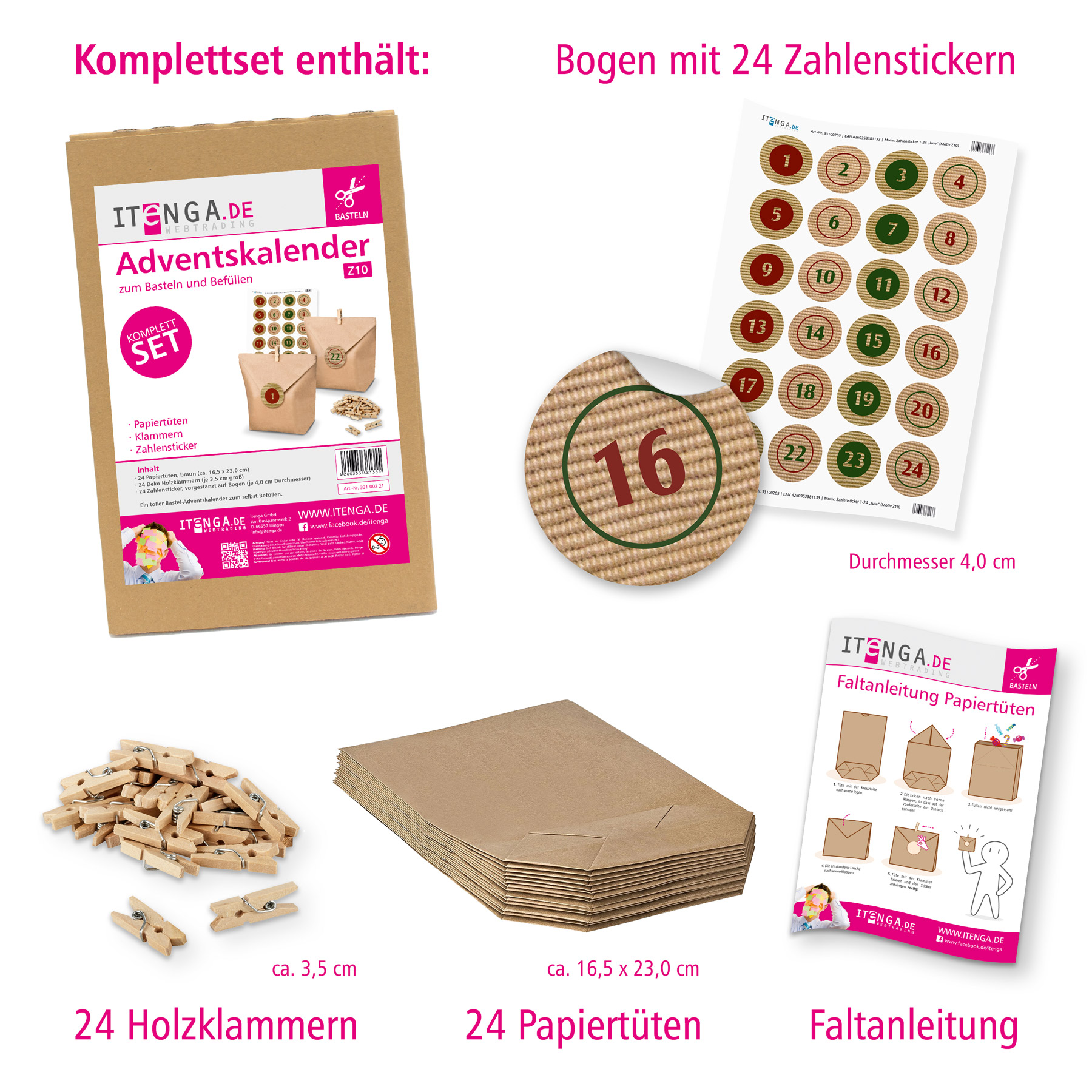 Basteladventskalender Set - Set 10 Sticker Jute Design