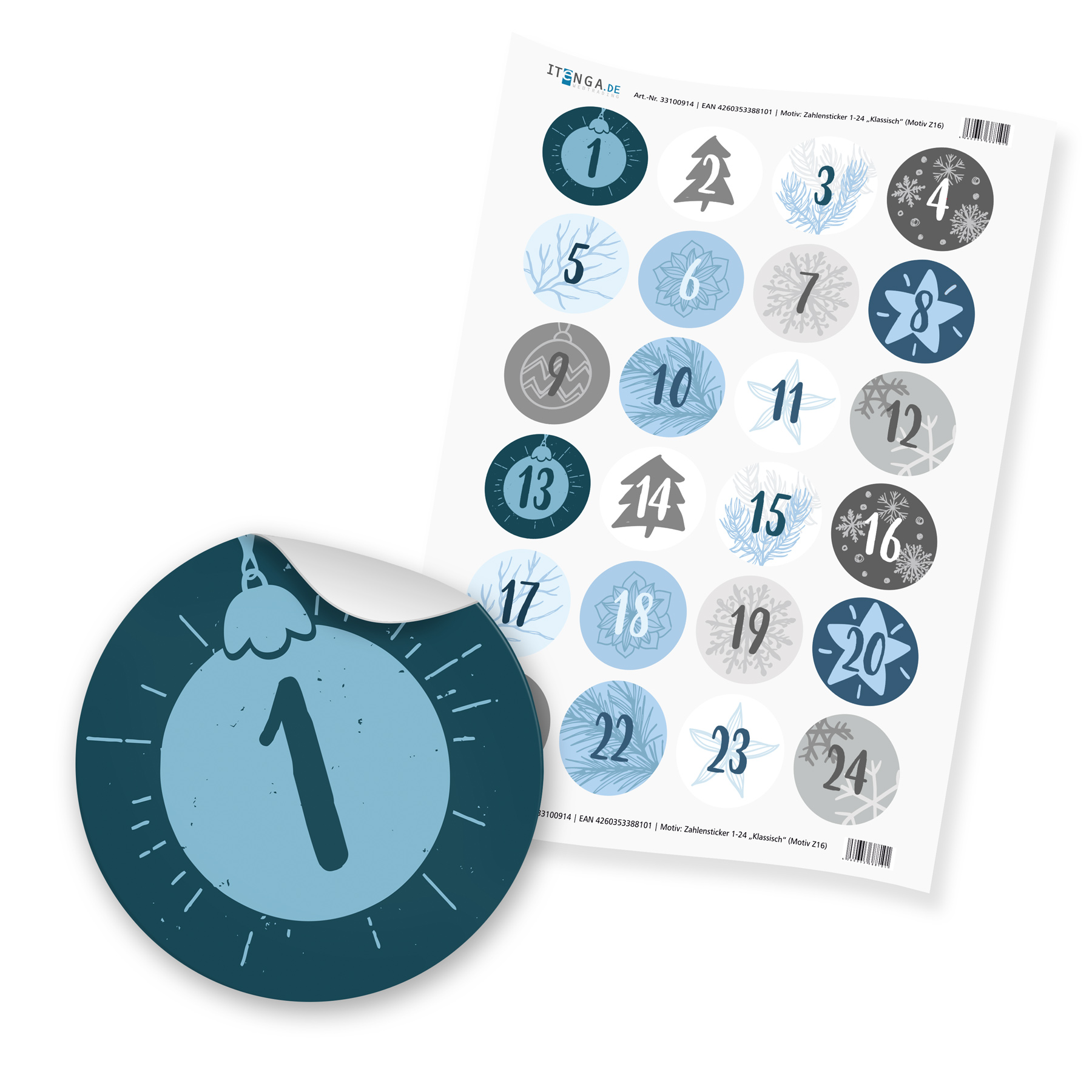 Adventskalender Set 16 Geschenkt�ten + Klammern + Sticker