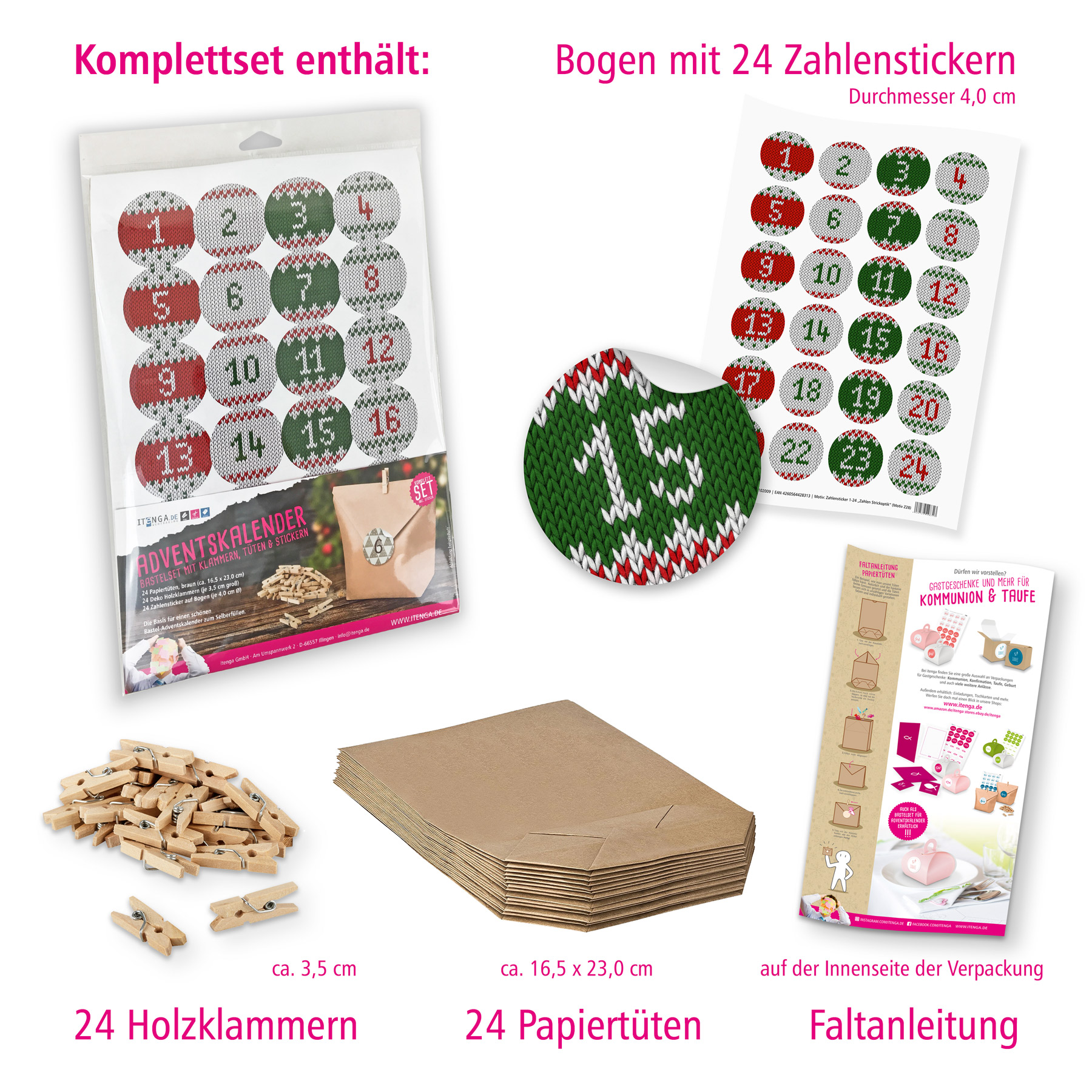 Adventskalender Set 28 Geschenkt�ten Klammern + Sticker ...