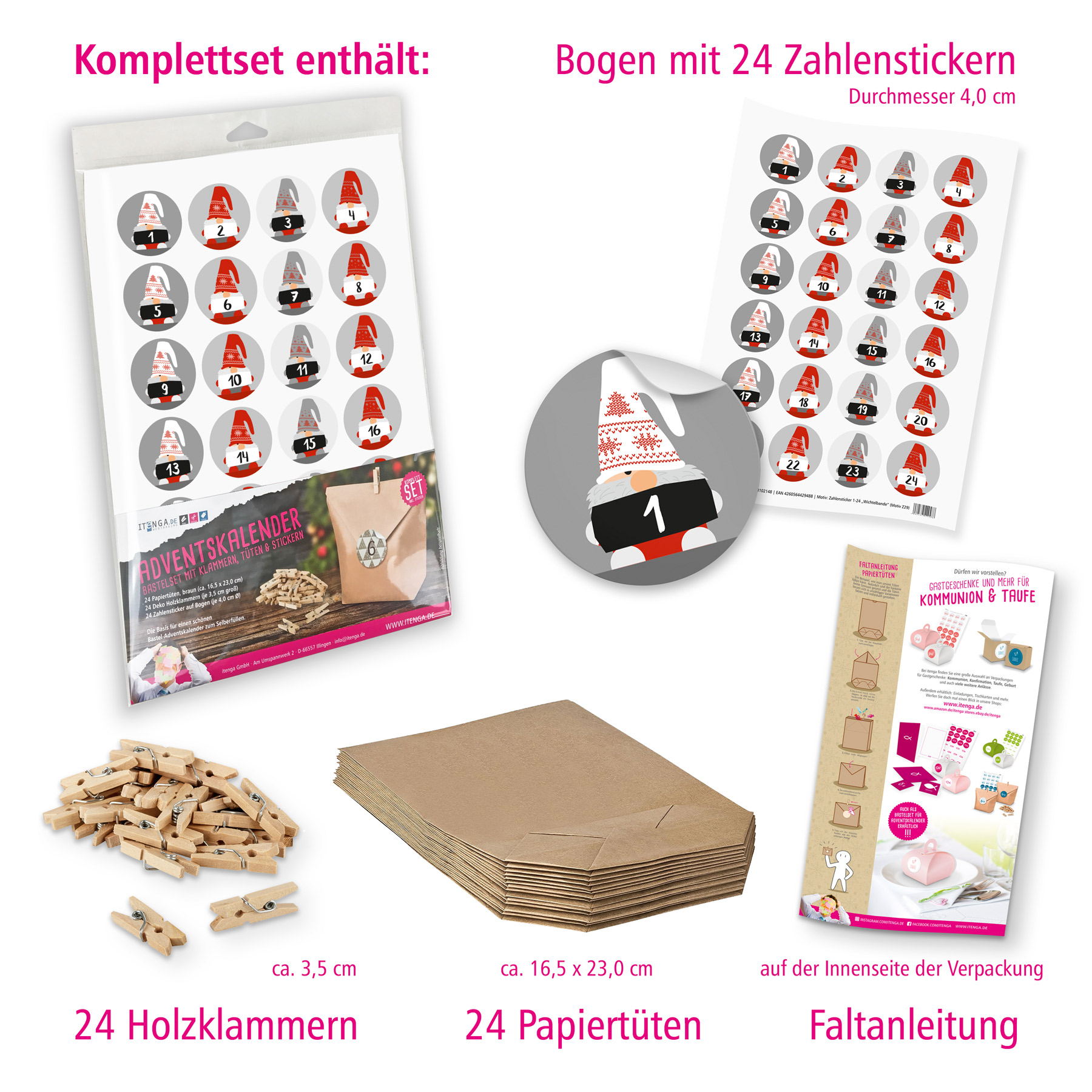 Adventskalender Set 29 Geschenkt�ten Klammern + Sticker ...