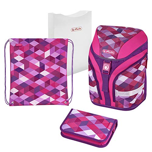 6er Set herlitz Schulrucksack Motion Plus "Pink Cubes"