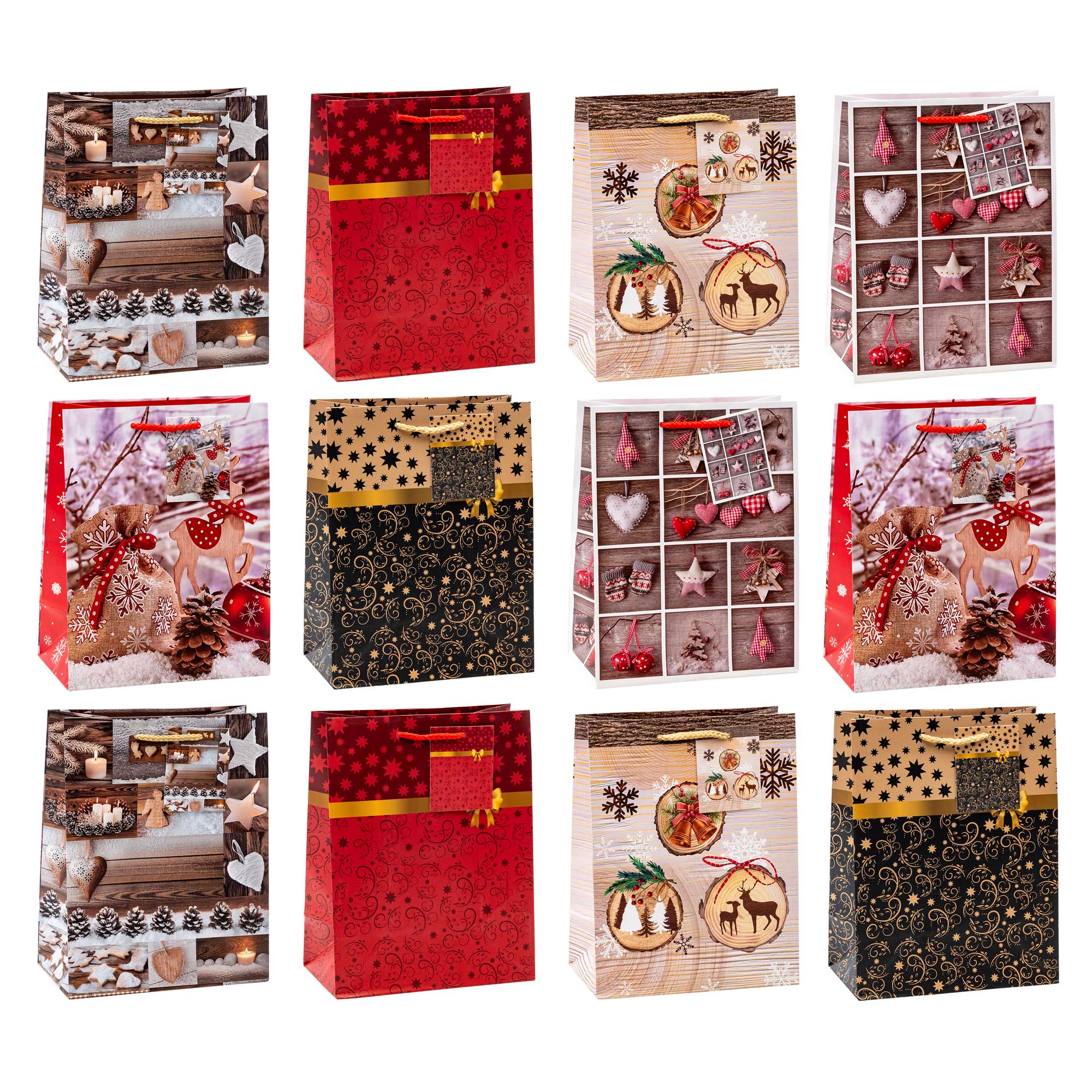 TSI 12x Geschenktragetasche mittel Weihnachten 6-fach so...