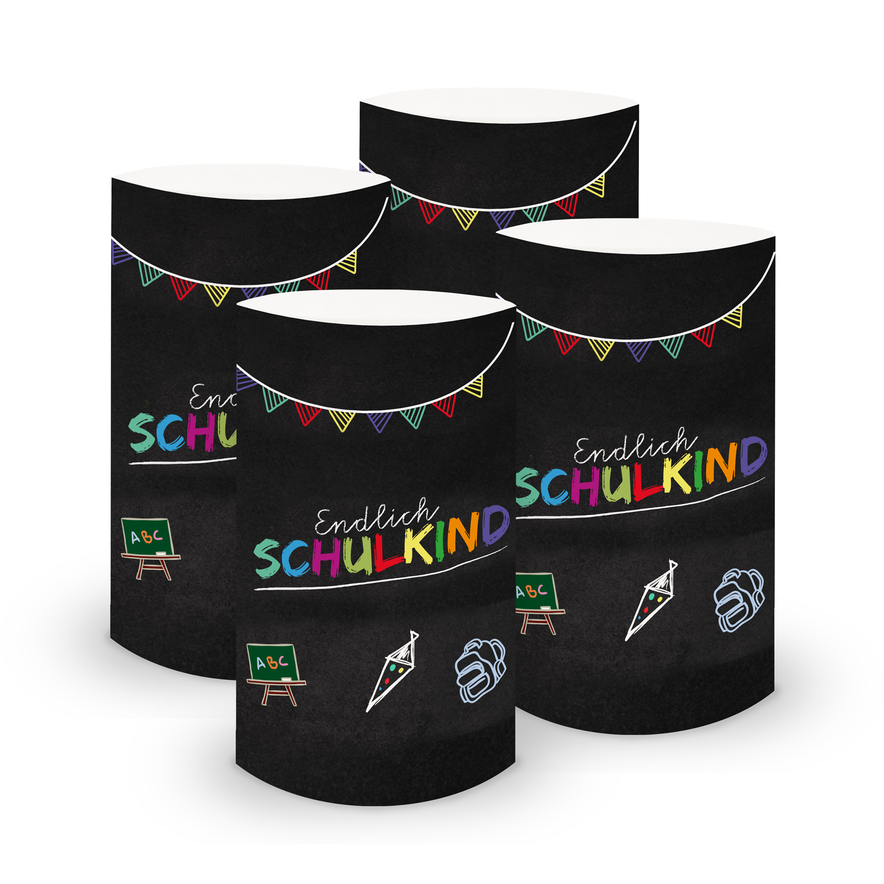 itenga 6x Windlicht + 40x Servietten - Schulkind - schwarz