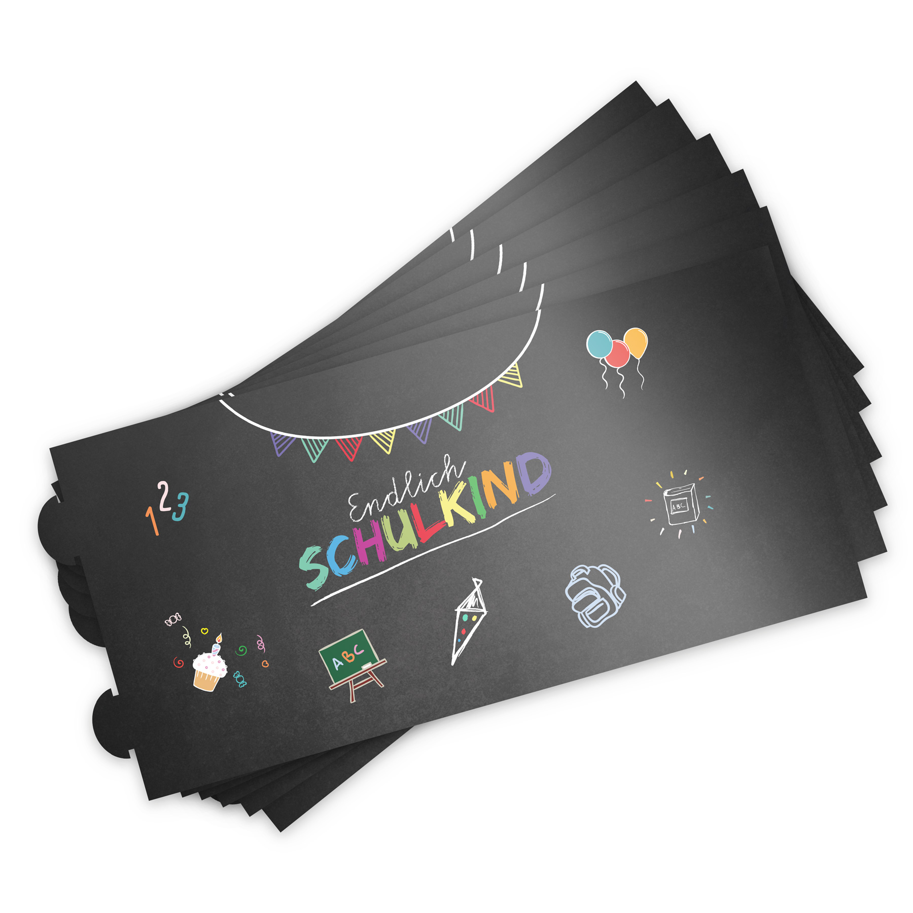 itenga 6x Windlicht + 40x Servietten - Schulkind - schwarz