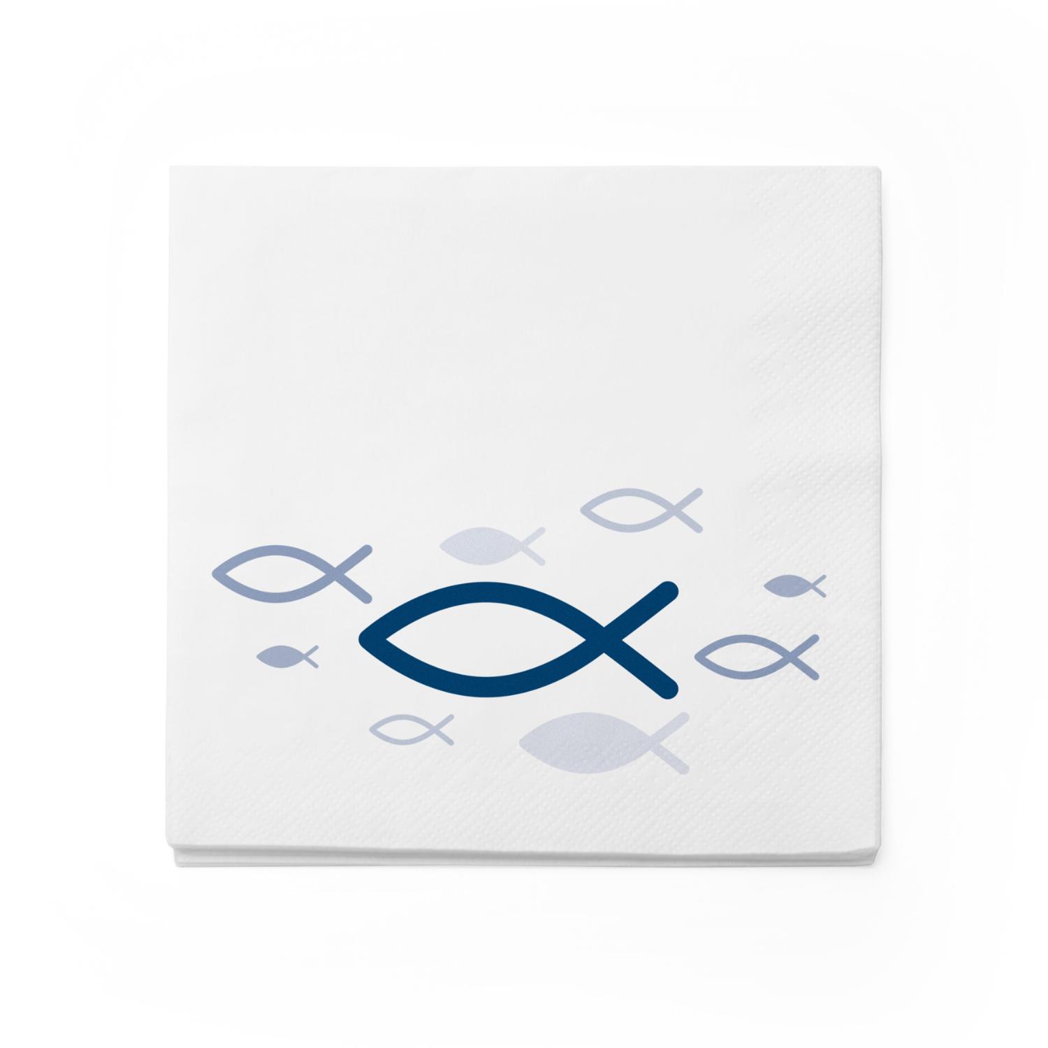 itenga 6x Windlicht + 40x Servietten - Fisch - wei� blau
