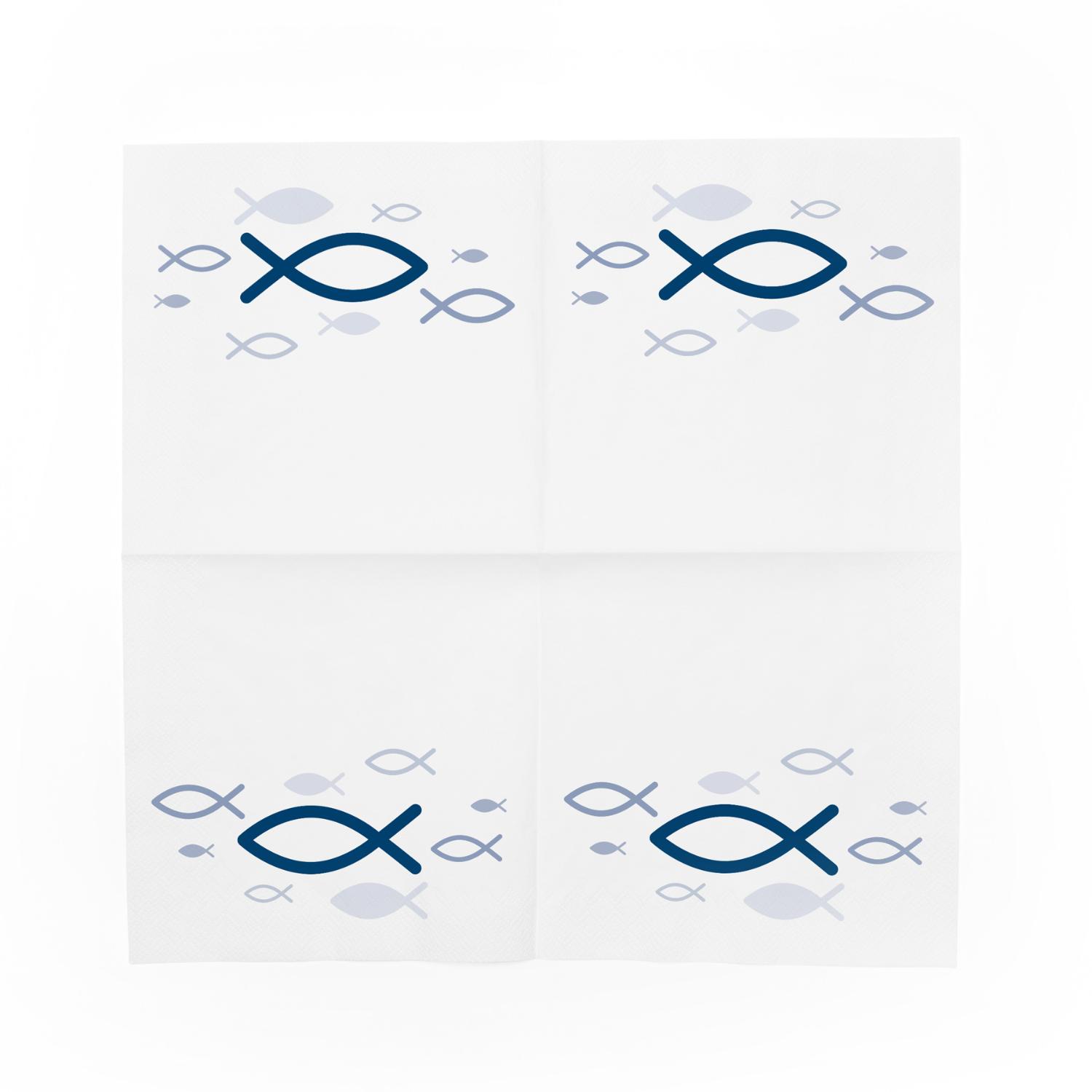 itenga 6x Windlicht + 40x Servietten - Fisch - wei� blau