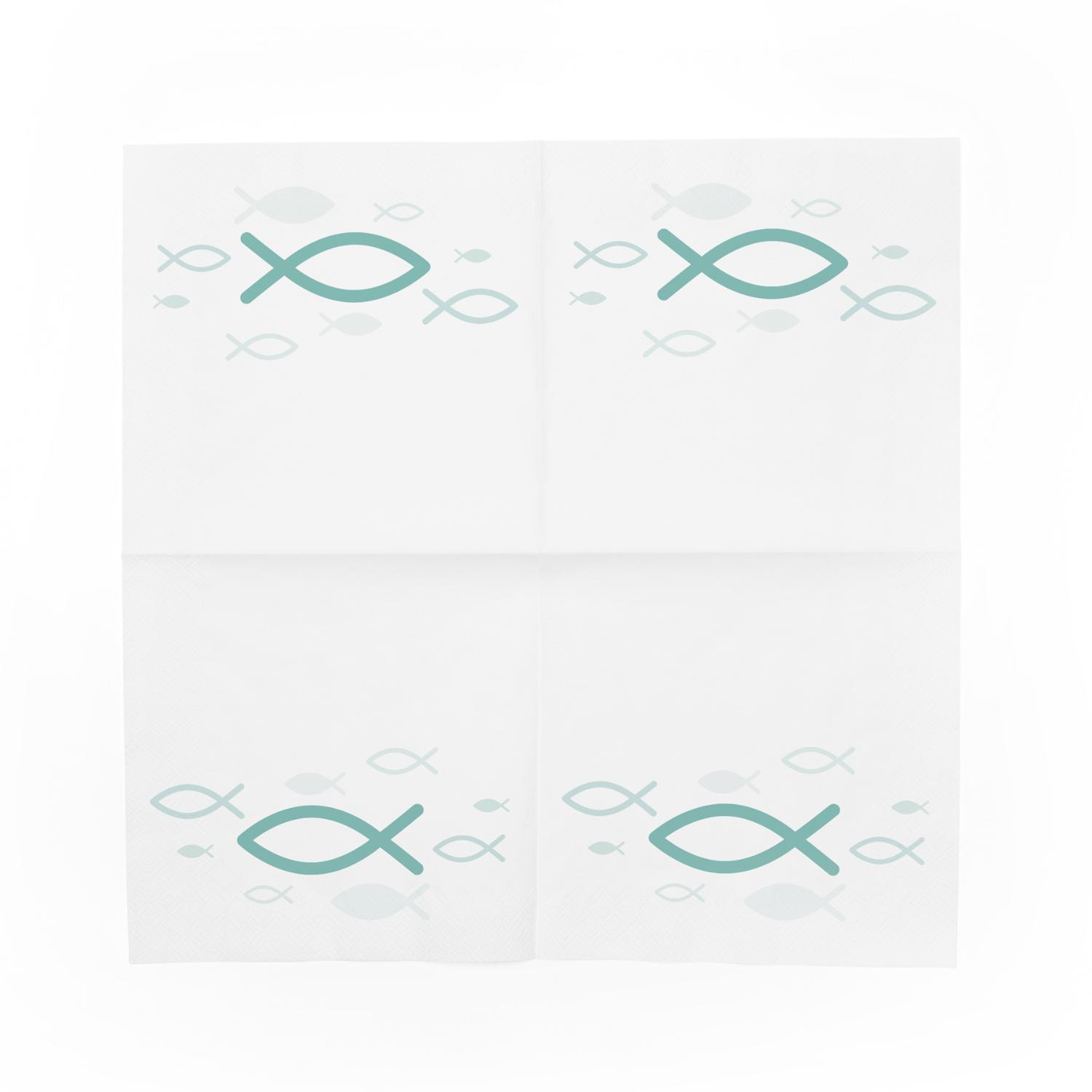 itenga 6x Windlicht + 40x Servietten - Fisch - wei� t�rkis
