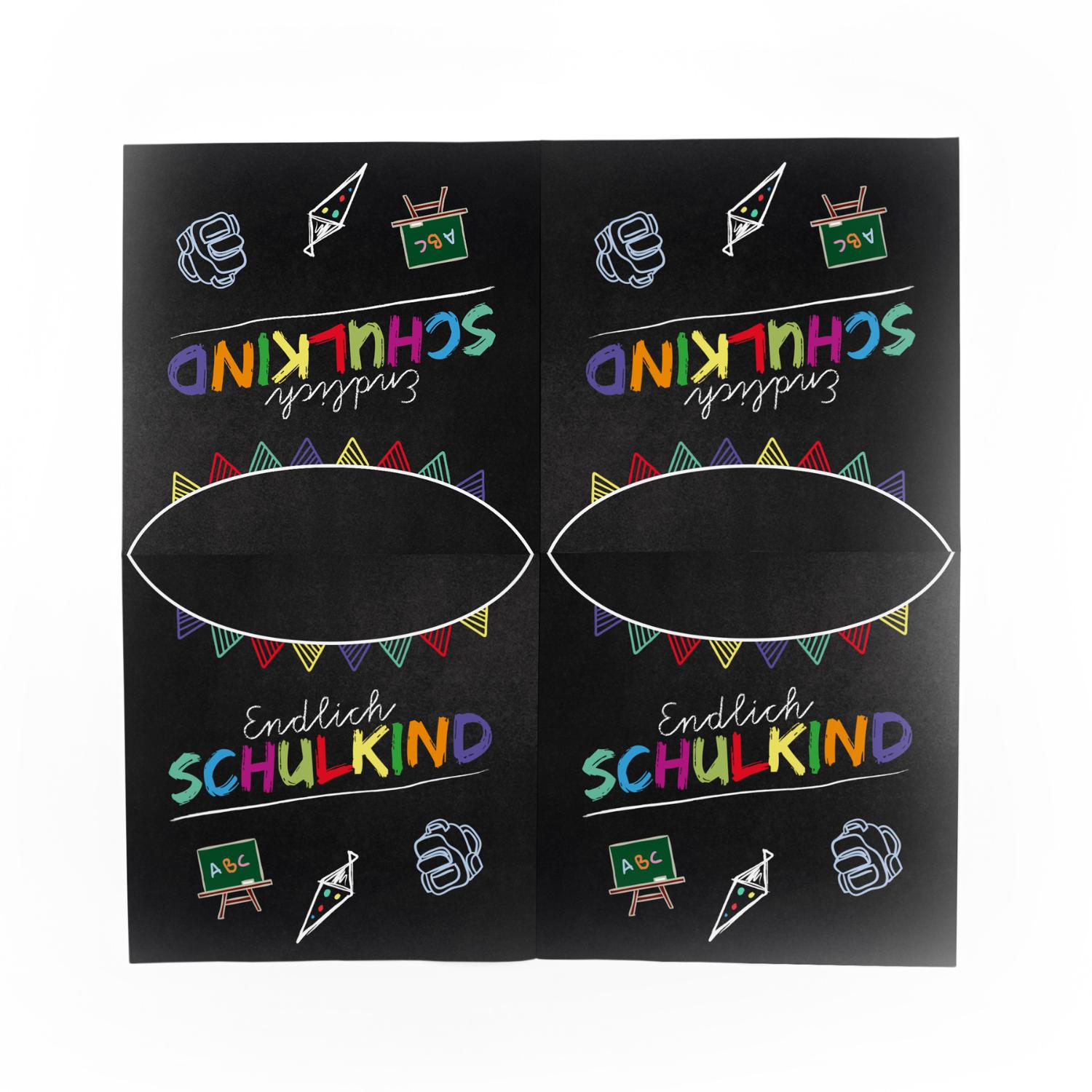 itenga 6x Windlicht + 40x Servietten - Schulkind - schwarz