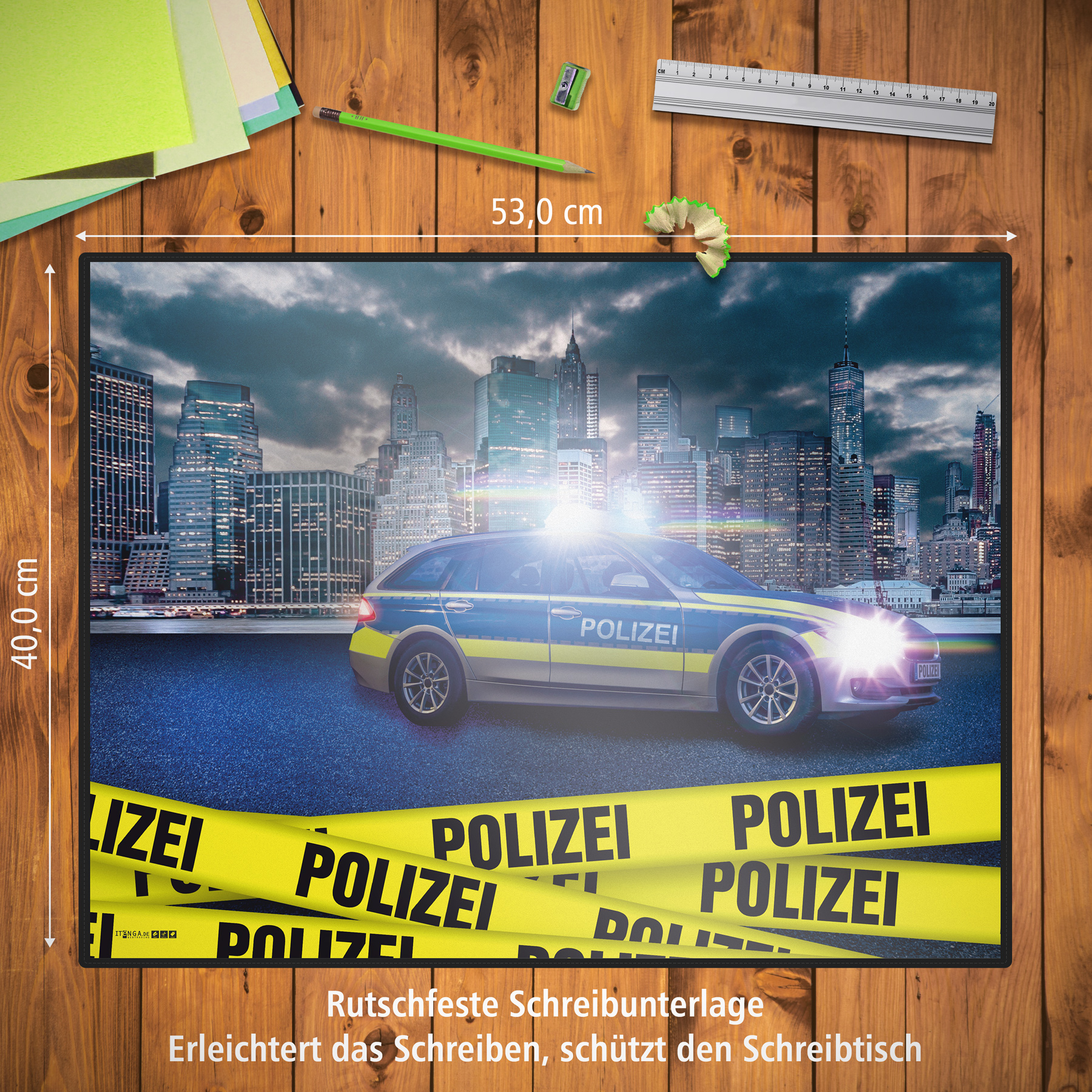 itenga Schreibunterlage V2 mit Stiftek�cher Motiv POLIZEI