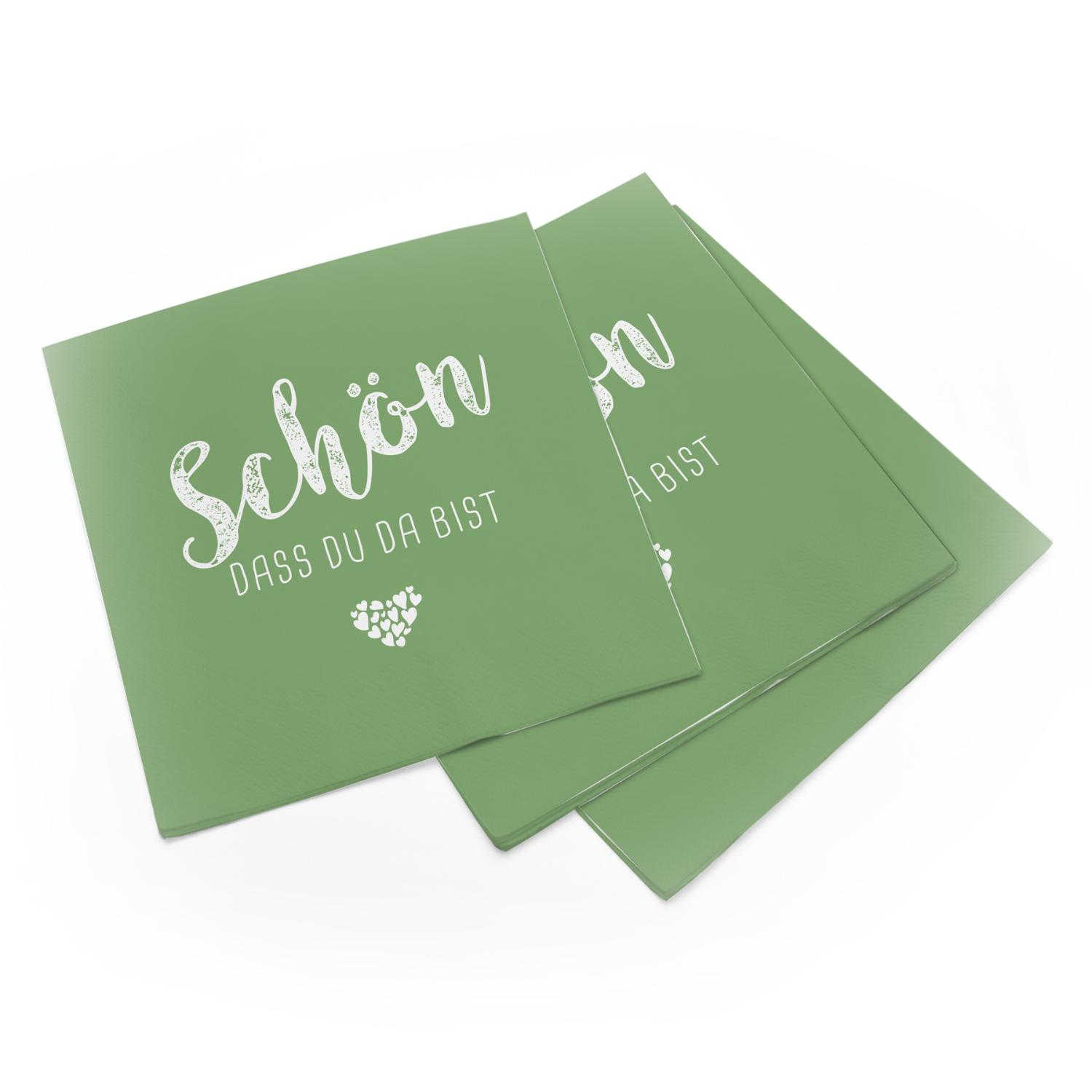 itenga 40x Serviette Sch�n dass du da bist Salbei gr�n Set