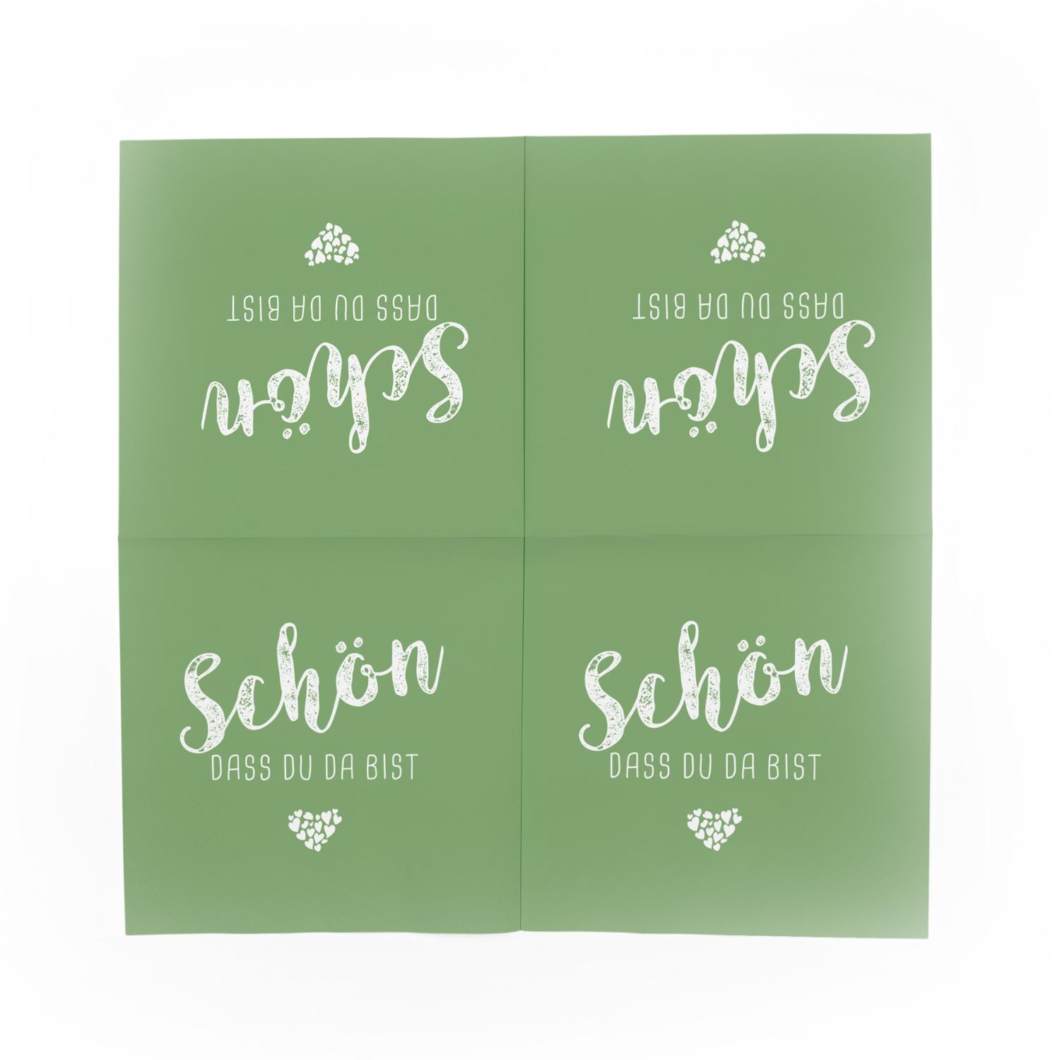itenga 40x Serviette Sch�n dass du da bist Salbei gr�n Set