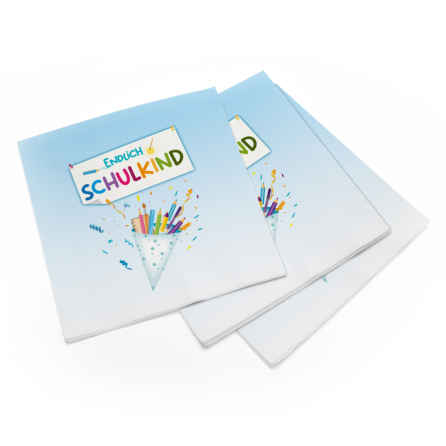 itenga 40x Serviette Schulanfang Endlich Schulkind hellblau