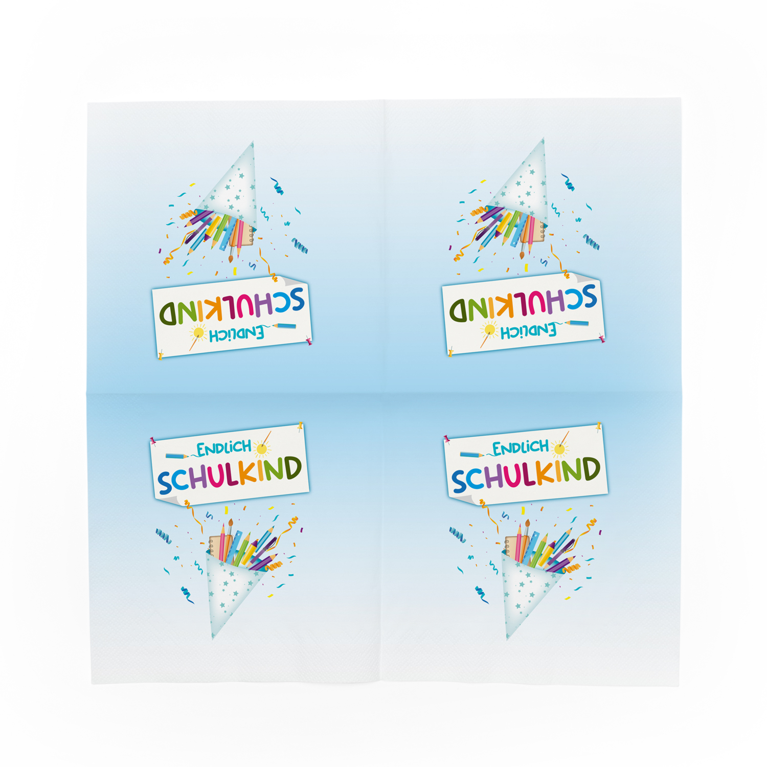 itenga 40x Serviette Schulanfang Endlich Schulkind hellblau