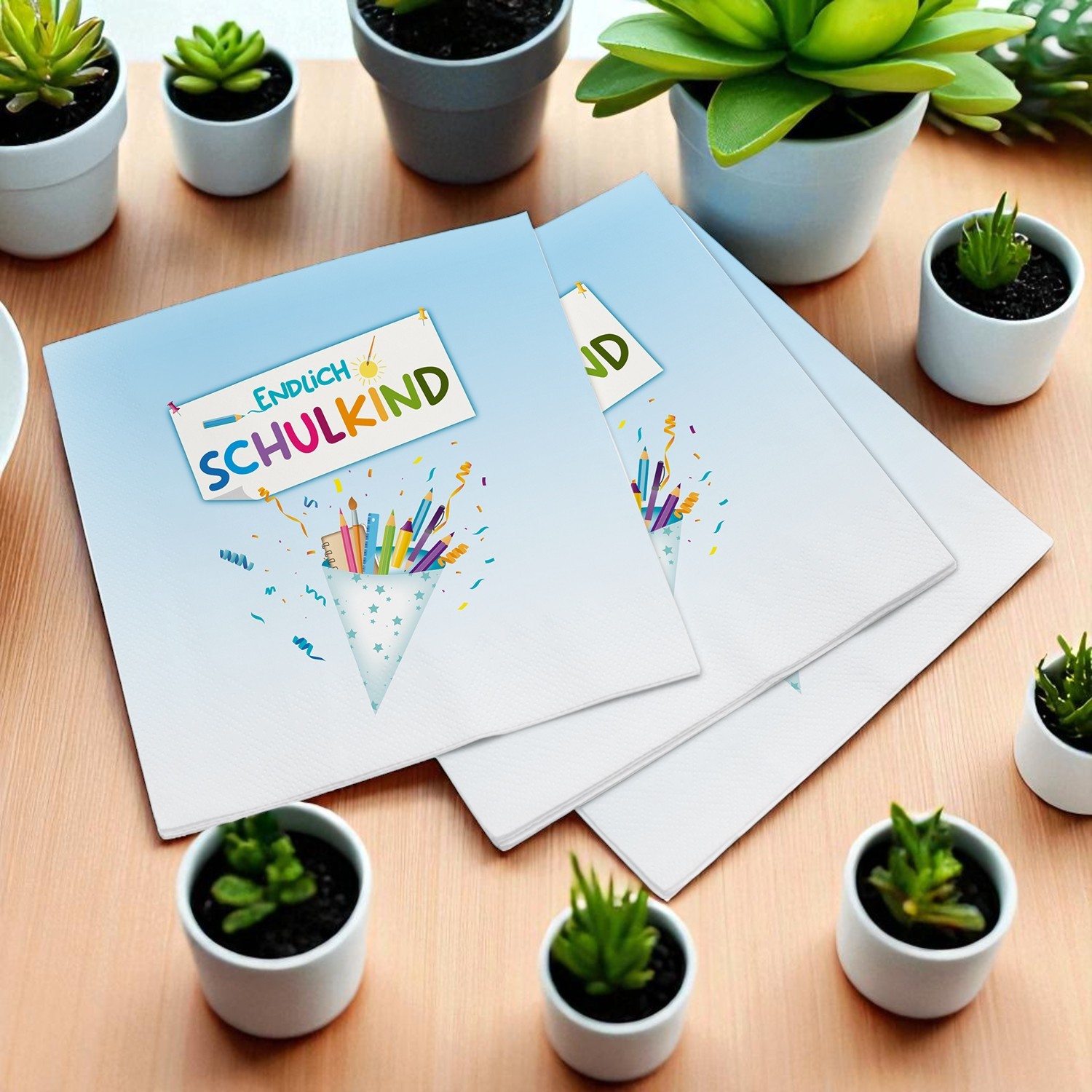 itenga 40x Serviette Schulanfang Endlich Schulkind hellblau