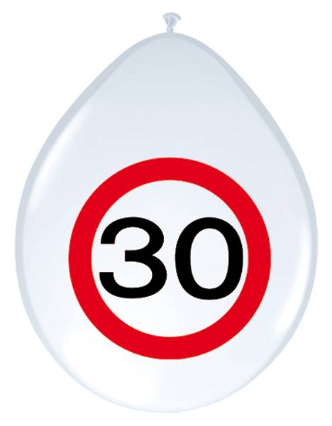 Luftballon 30cm 8 St�ck wei� Verkehrsschild 30