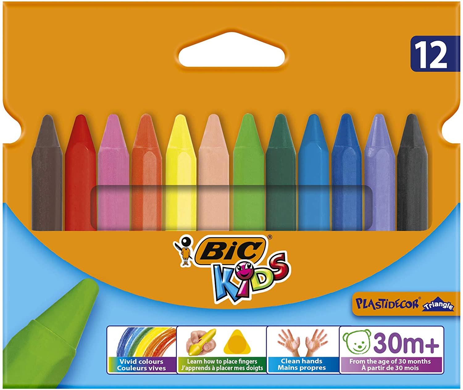 BIC Wachsmalkreide Plastidecor Triangle, 12er Kartonetui