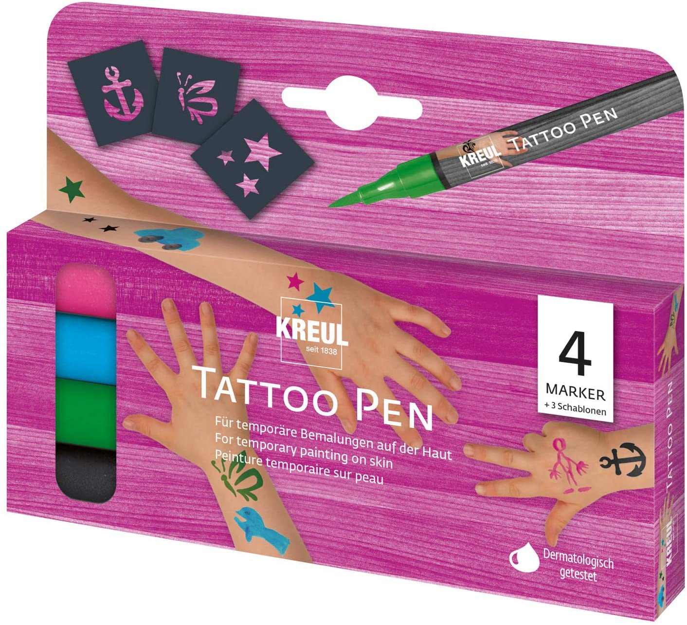 KREUL Tattoo Pen, 4er-Set "Anker, Sterne, Schmetterling"