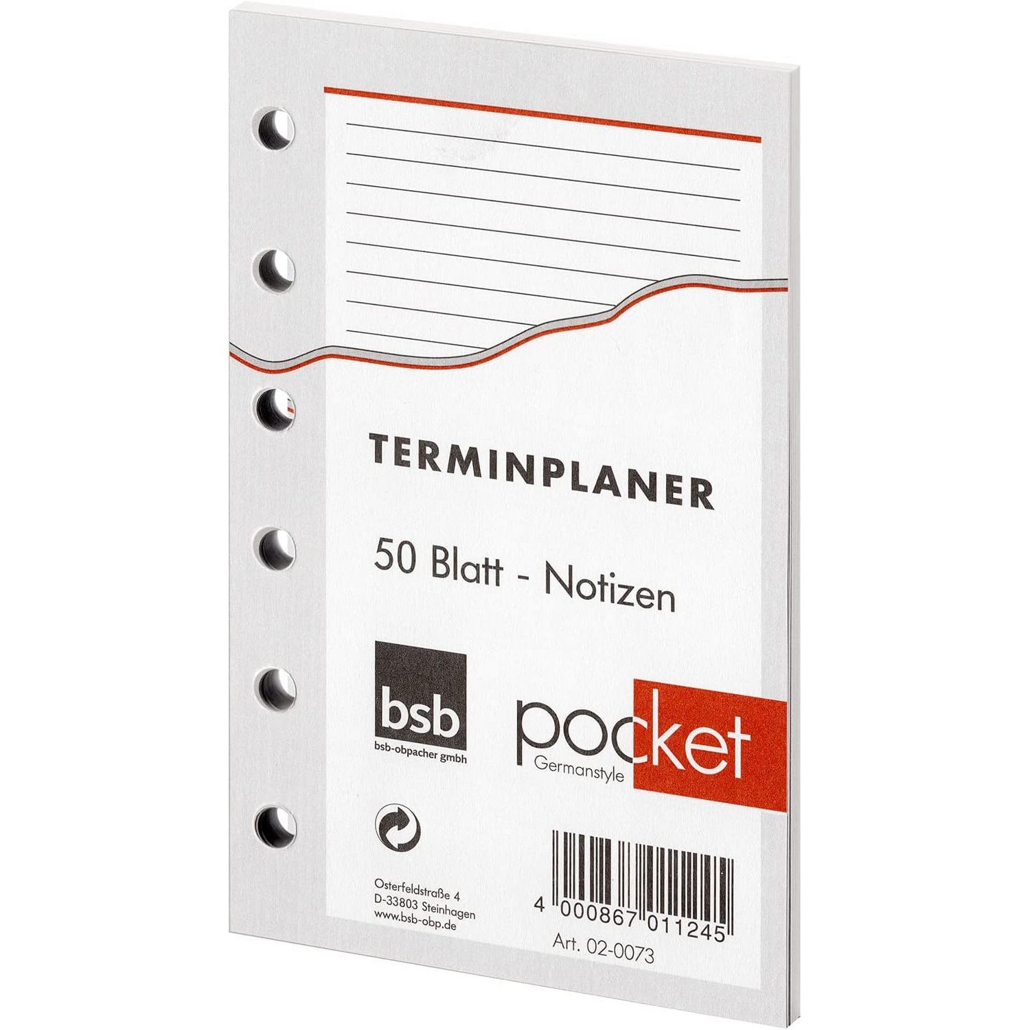 BSB Einlagen Timer A7 Notizen liniert 50 Blatt (02-0073)