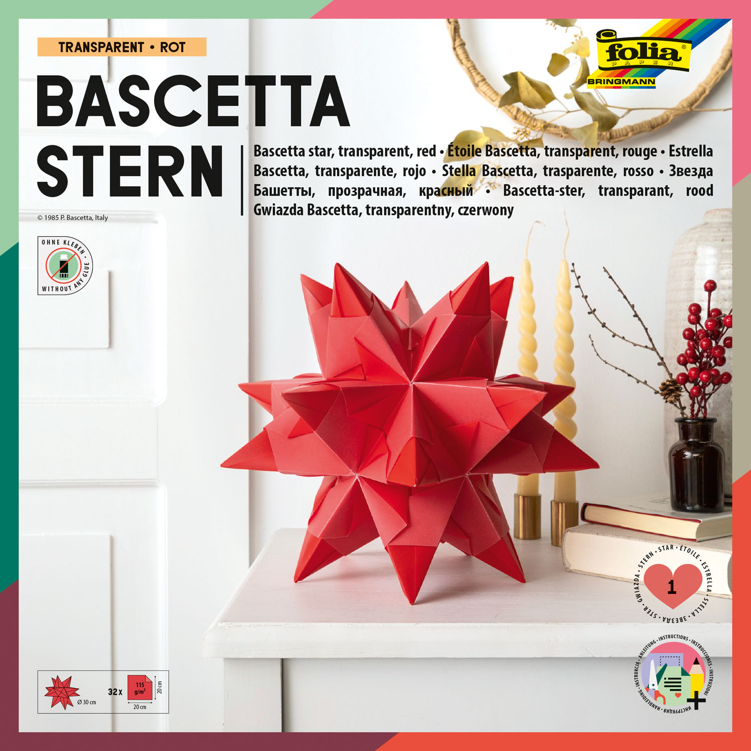 folia Faltbl�tter Bascetta-Stern, 200 x 200 mm, rot