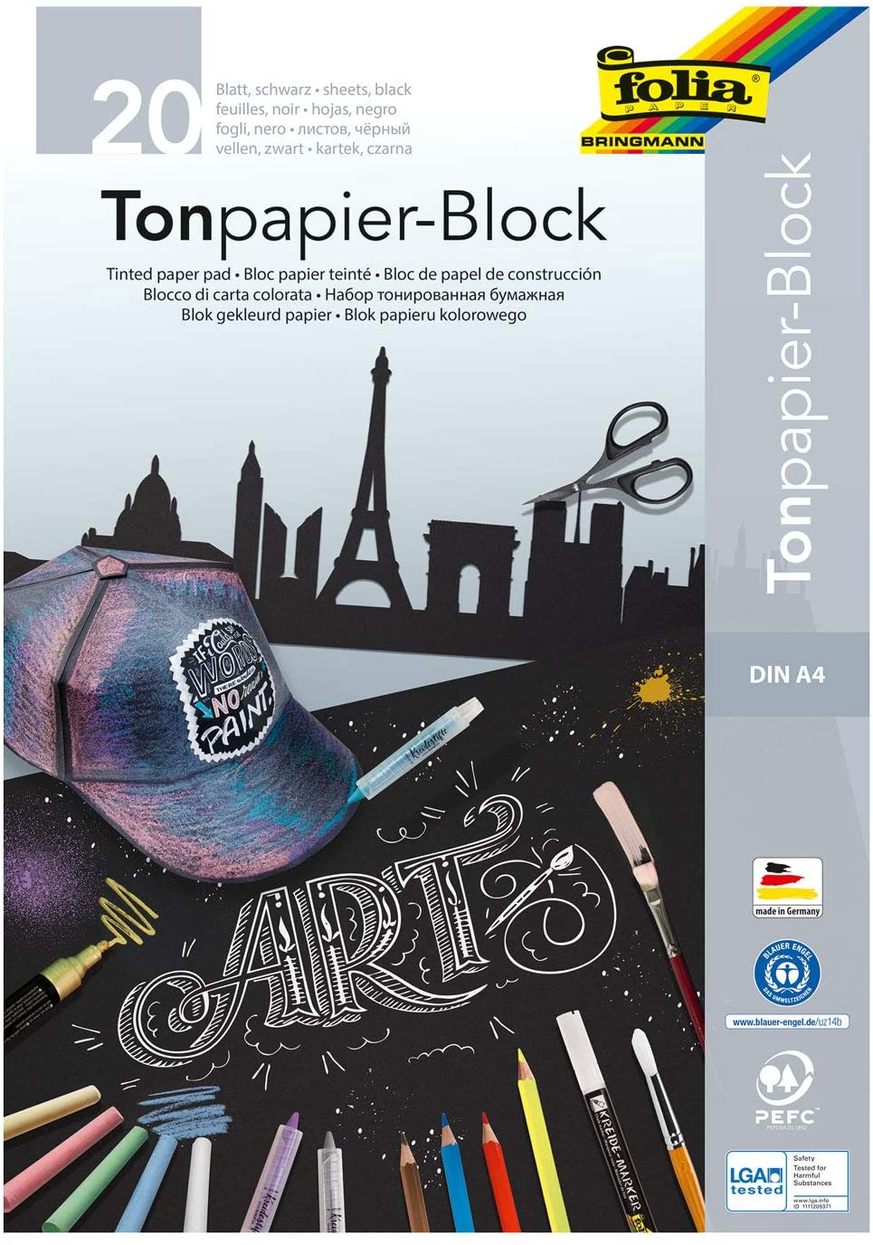 folia Tonpapierblock, DIN A4, 130 g/qm, schwarz