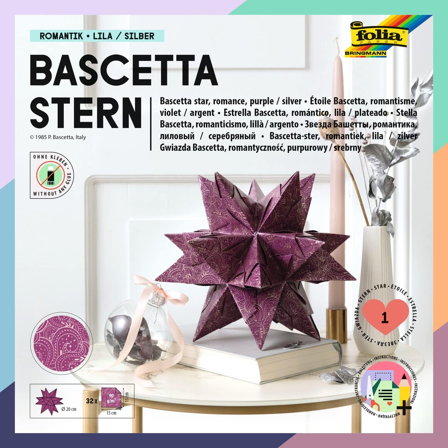 folia Faltbl�tter Bascetta-Stern, lila / bedruckt, 150 x...