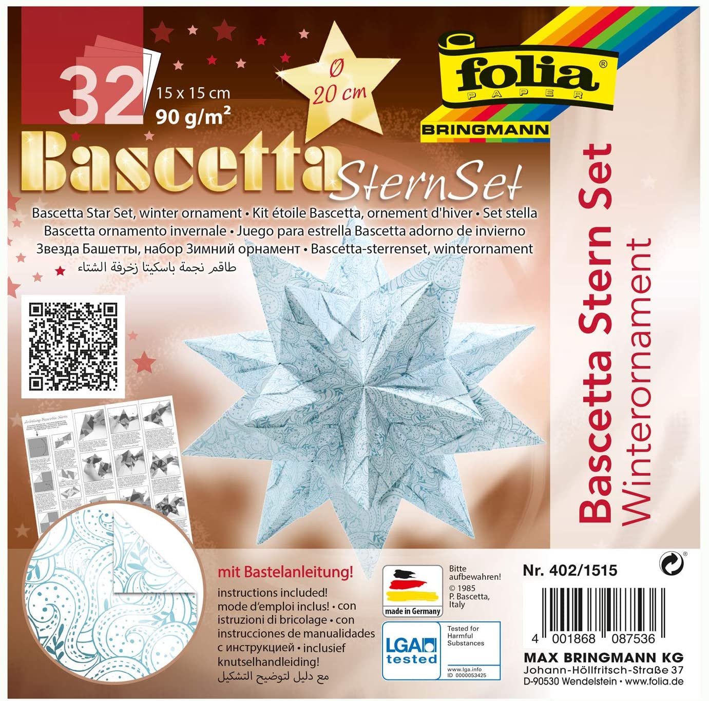 folia Faltbltter Bascetta-Stern, eisblau / bedruckt, 15...