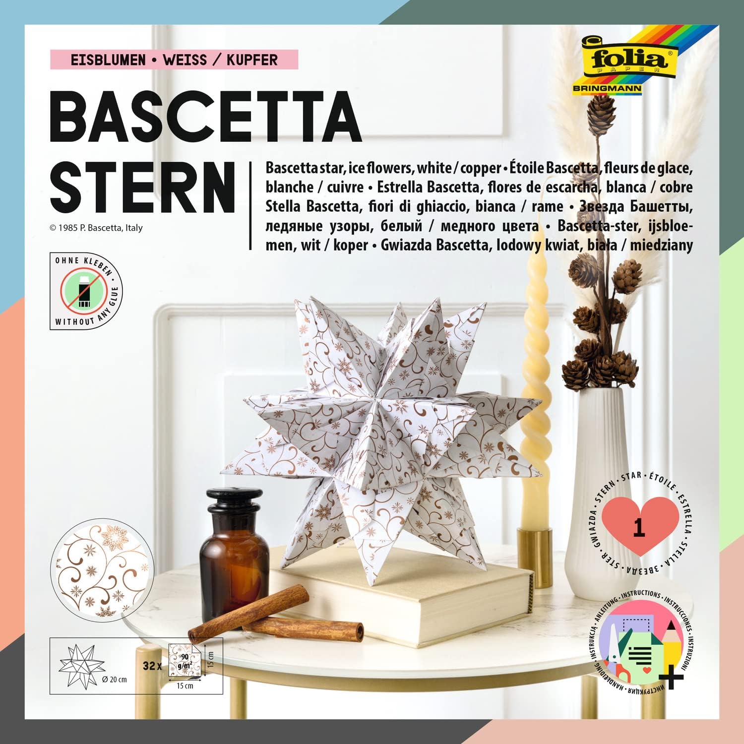 folia Faltbl�tter Bascetta-Stern, wei� / bedruckt, 15x15cm