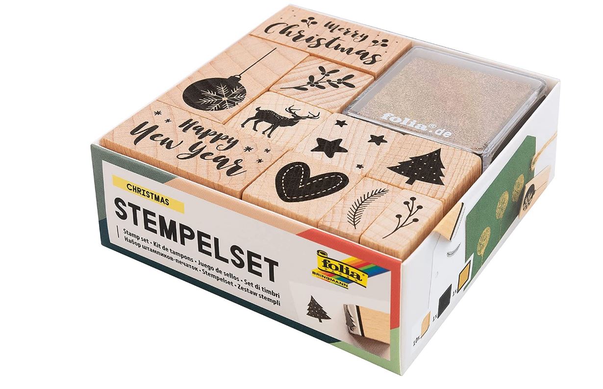 folia Motivstempel-Set "Christmas", aus Holz, 12-teilig