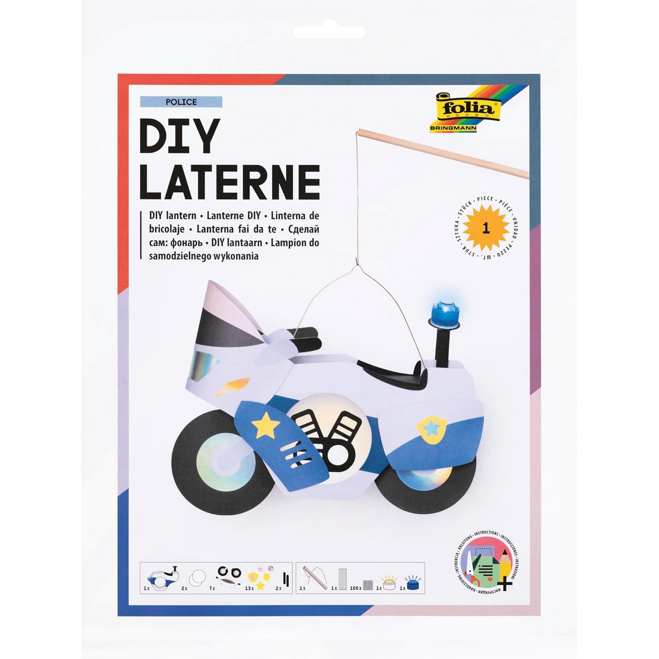 folia Laternen-Bastelset POLIZEI mit Laternenstab 2x LED...