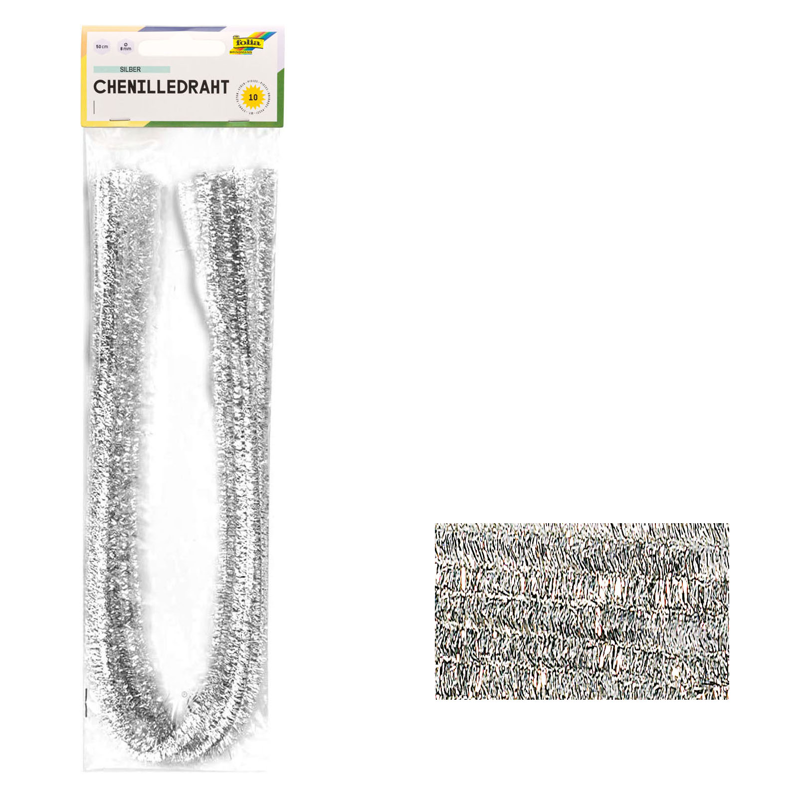 folia Chenilledraht Pfeifenputzer silber 8mm Durchmesser...
