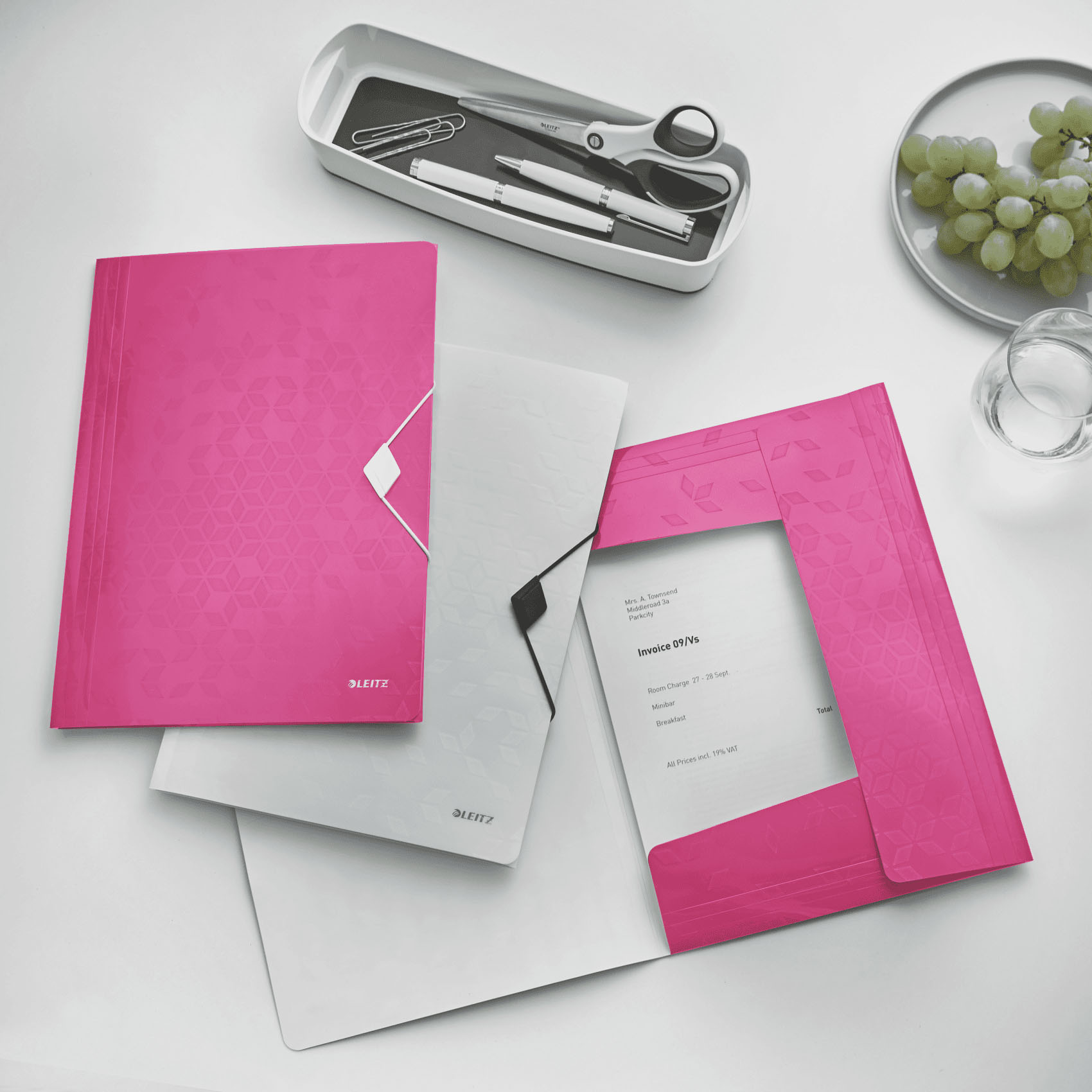 LEITZ Eckspannermappe WOW, DIN A4, PP, pink-metallic