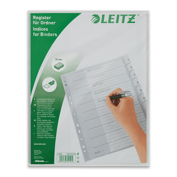 LEITZ Kunststoff-Register, blanko, A4 �berbreite, 10-teilig