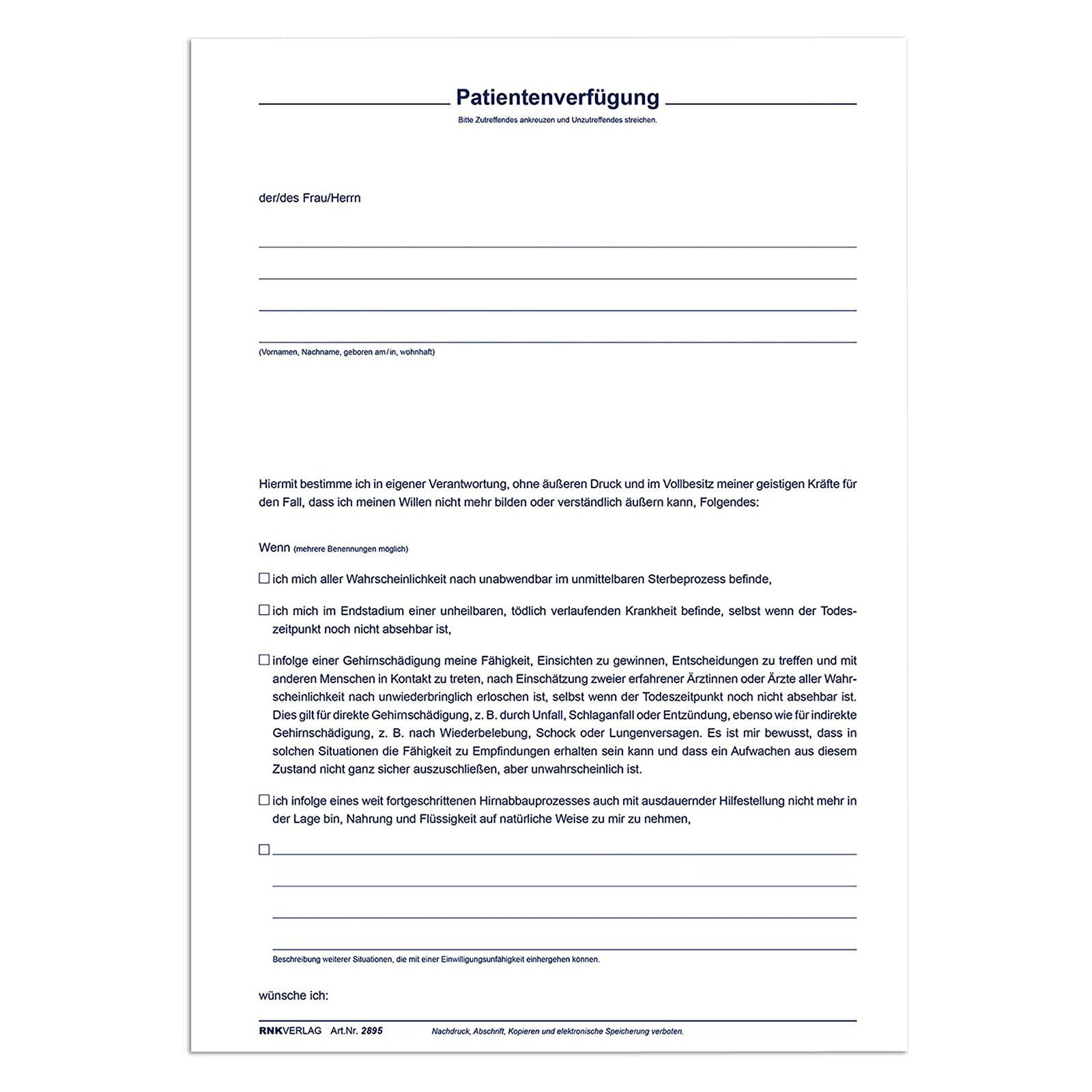RNK Verlag Vordruck-Mappe "Meine Patientenverf�gung", 2 ...