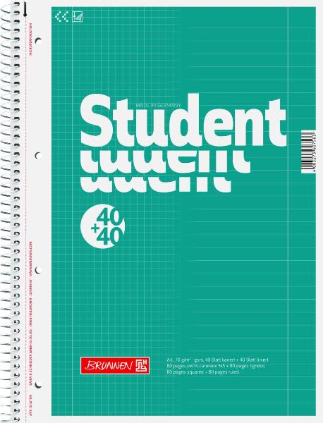 5x Brunnen Collegeblock Student DUO 40+40 A4 kariert und...