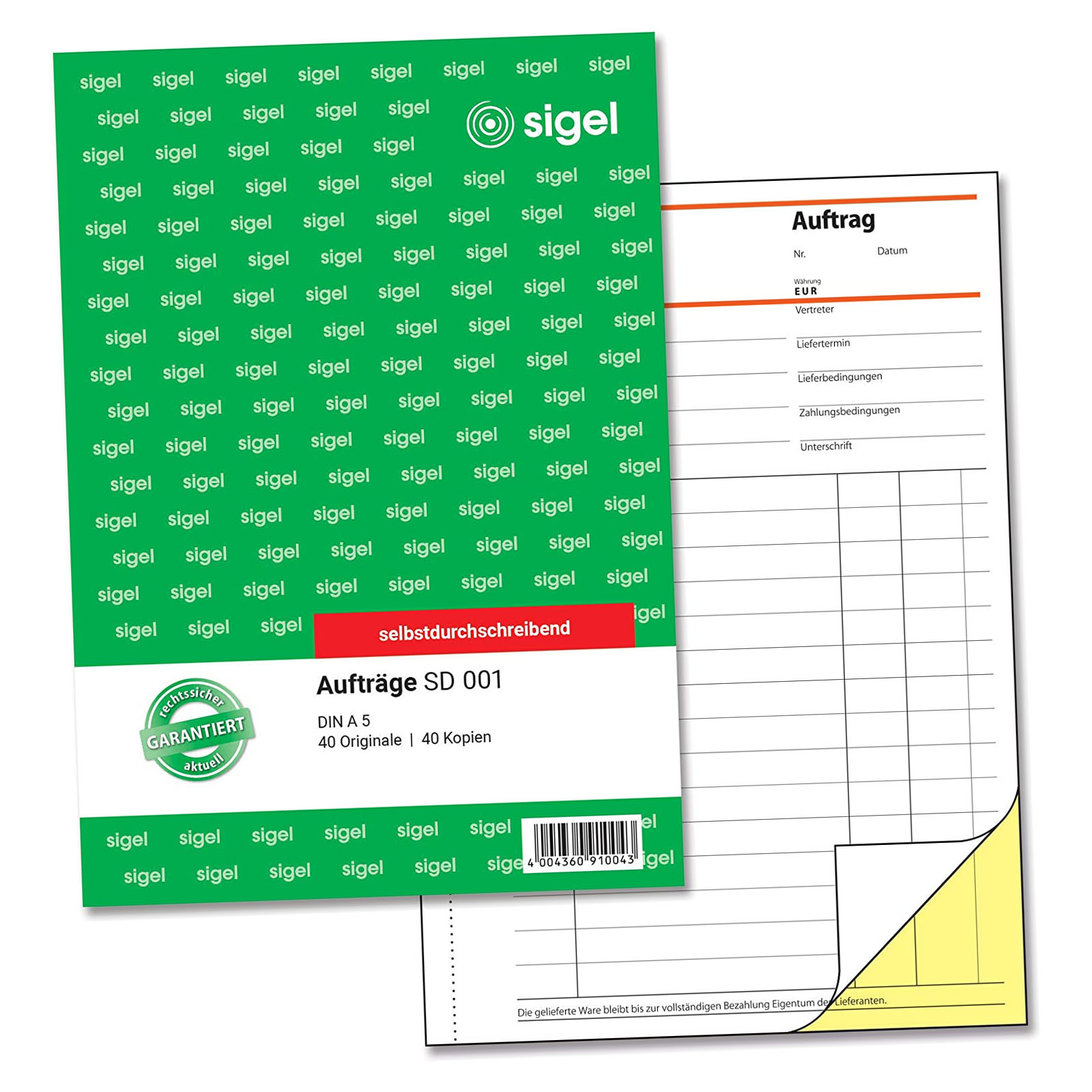 sigel Formularbuch "Auftrag", A5, 2 x 40 Blatt, SD
