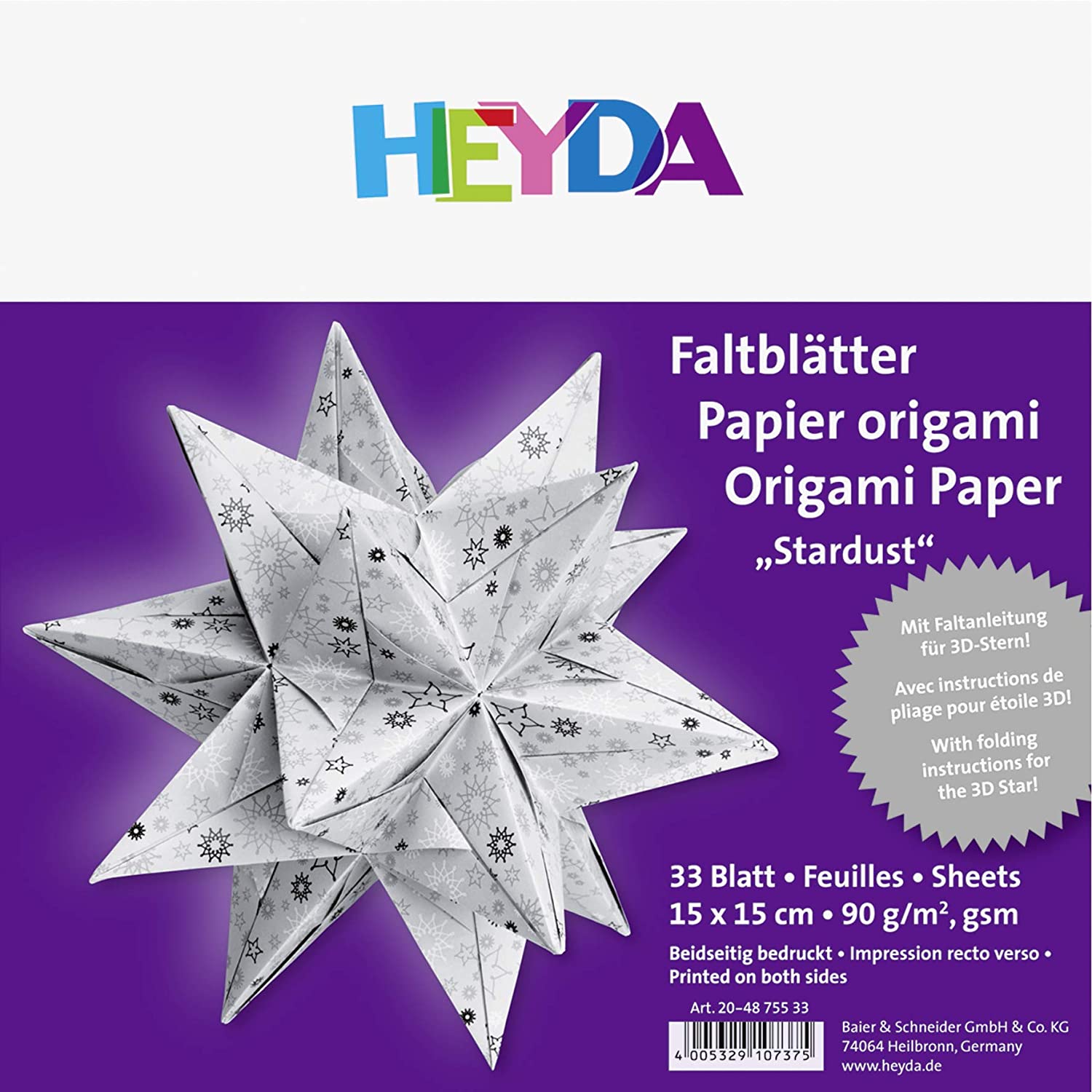HEYDA Origami Faltbltter Stardust, (B)150 x (H)150 mm