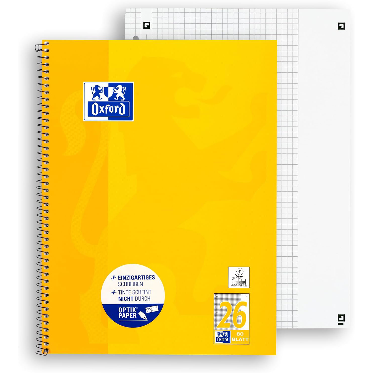 Oxford Collegeblock, DIN A4, kariert, 80 Blatt, Lineatur 26